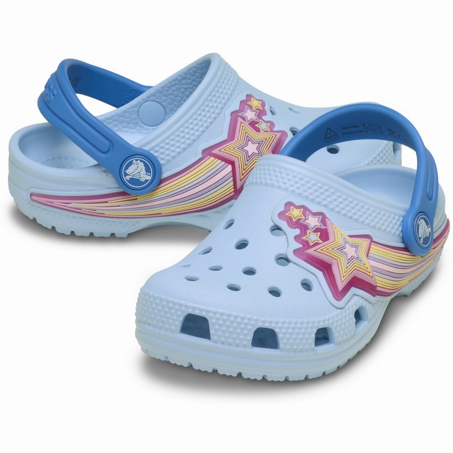 Slide On adjustable shoes Crocs Blue Frost Classic Star Lights Clog
