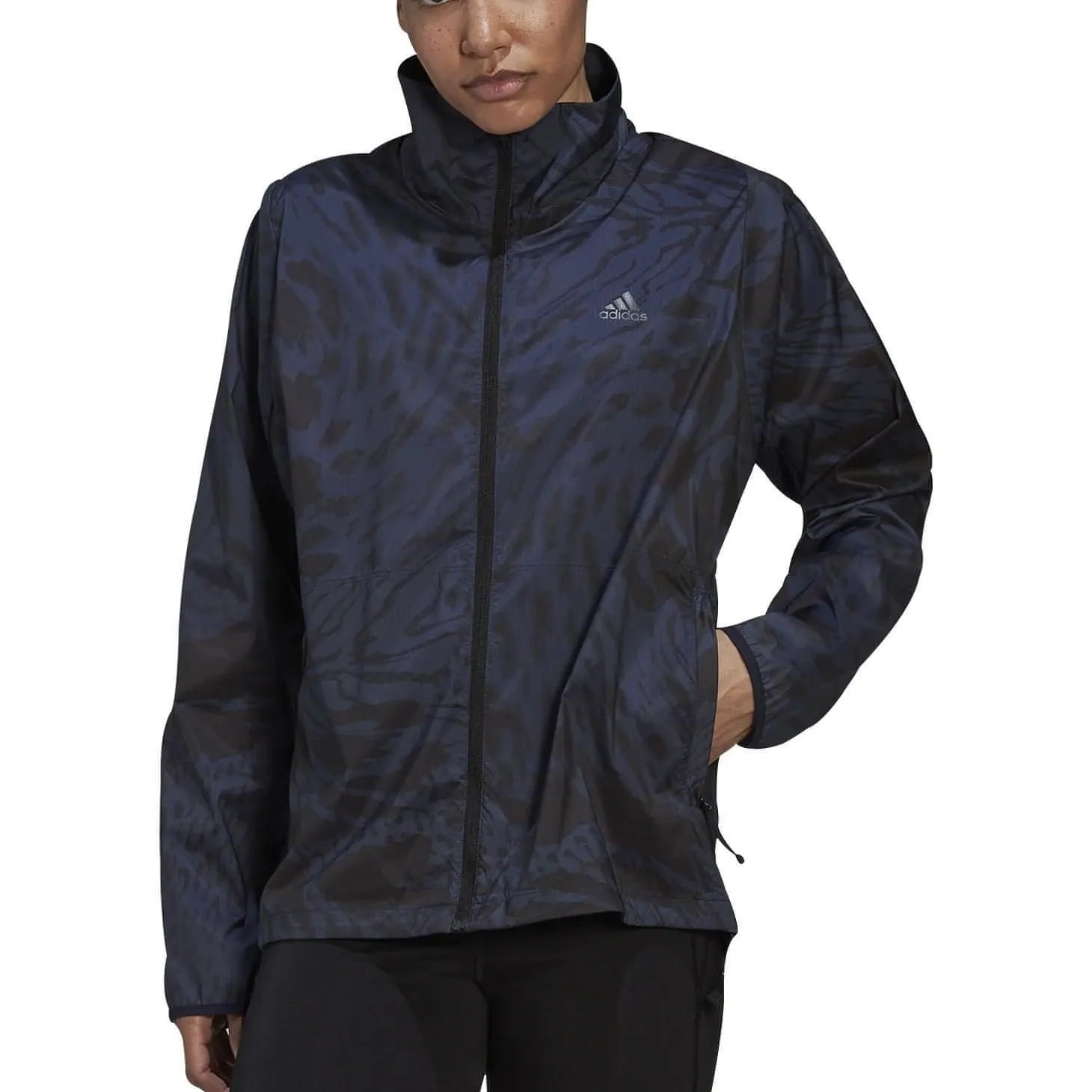 adidas Fast Womens Running Jacket - Navy Minimalist Style Laser Cut Perforations