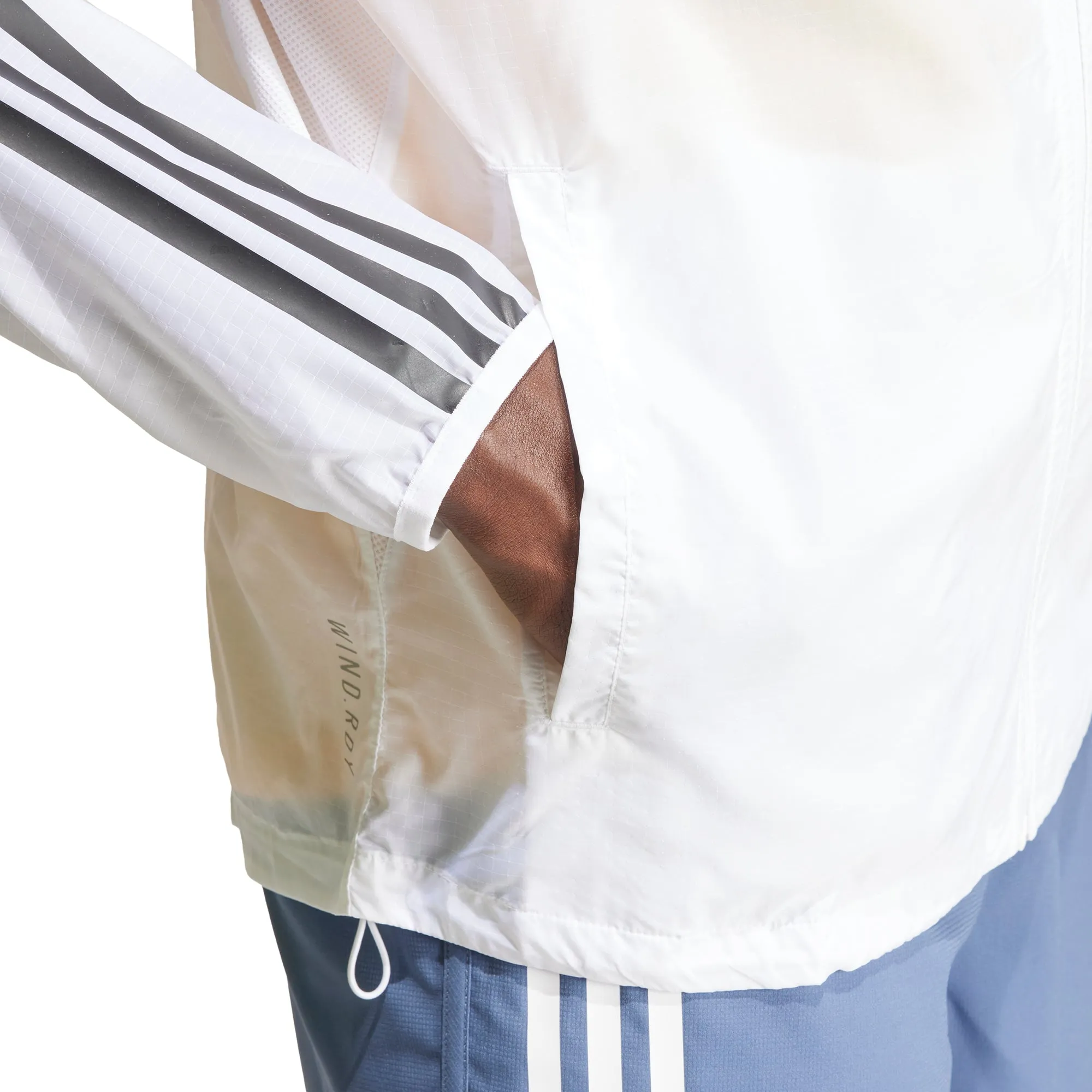 adidas Own The Run 3 Stripes Mens Running Jacket - White Non Restrictive Collar
