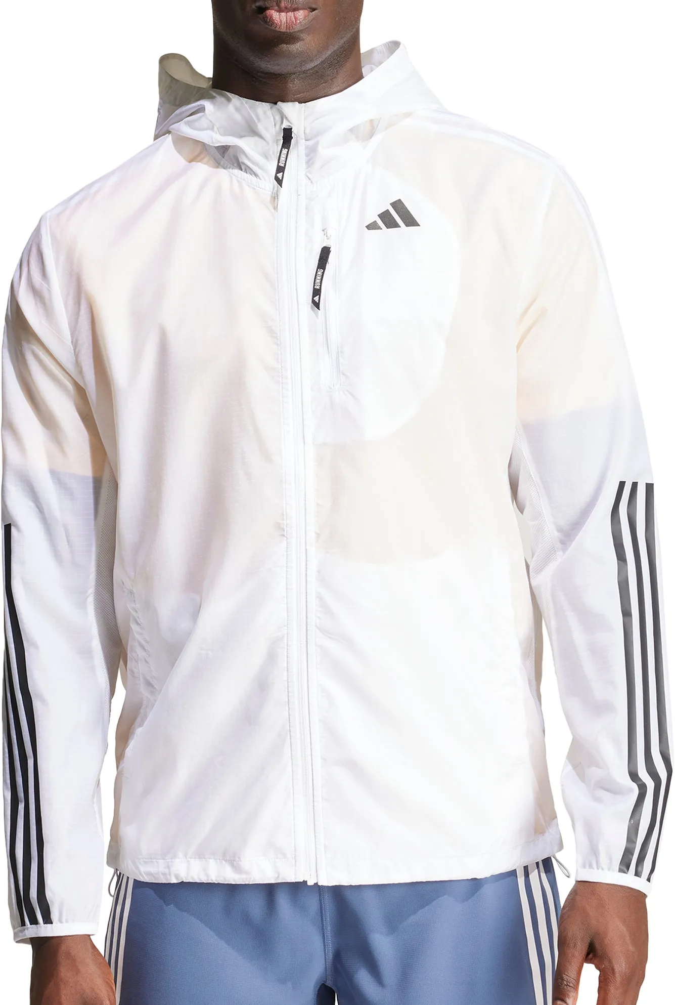 adidas Own The Run 3 Stripes Mens Running Jacket - White Performance Fit