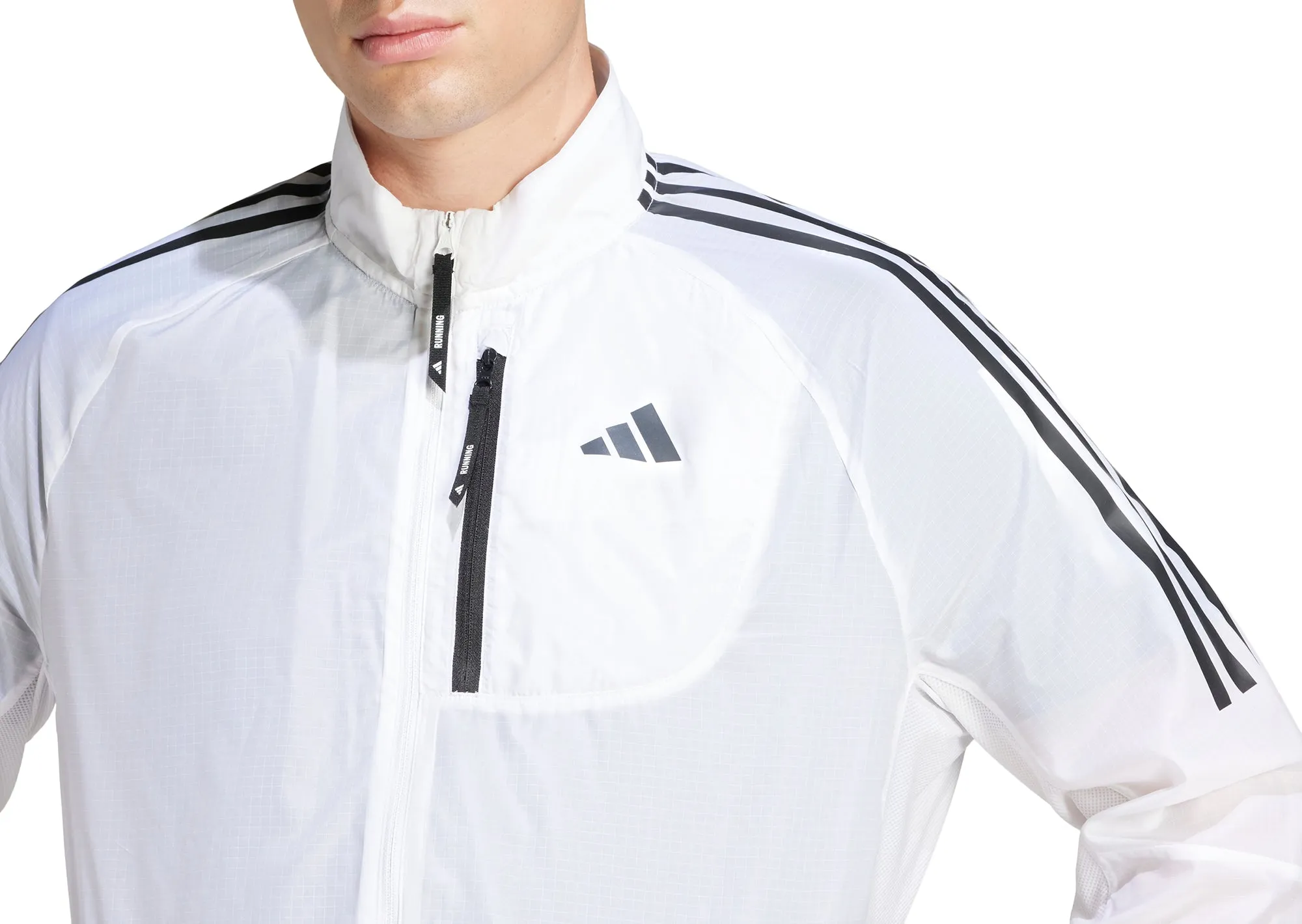 Flexible Mobility adidas Own The Run 3 Stripes Packable Mens Running Jacket - White