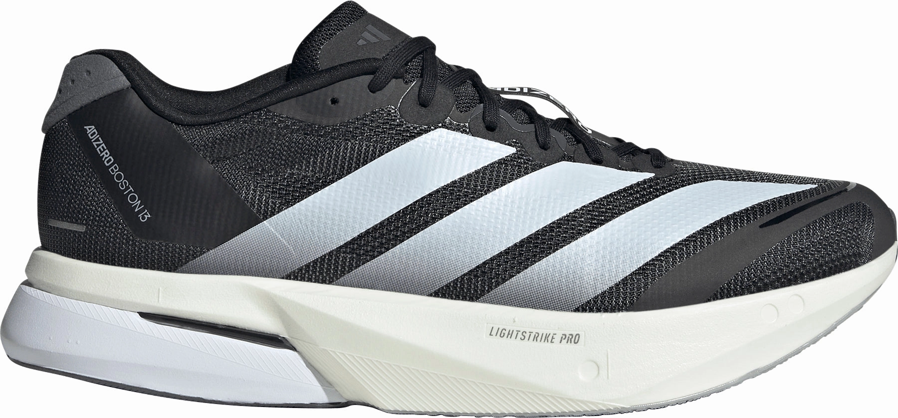 adidas Adizero Boston 13 Mens Running Shoes - Black running on a gravel road