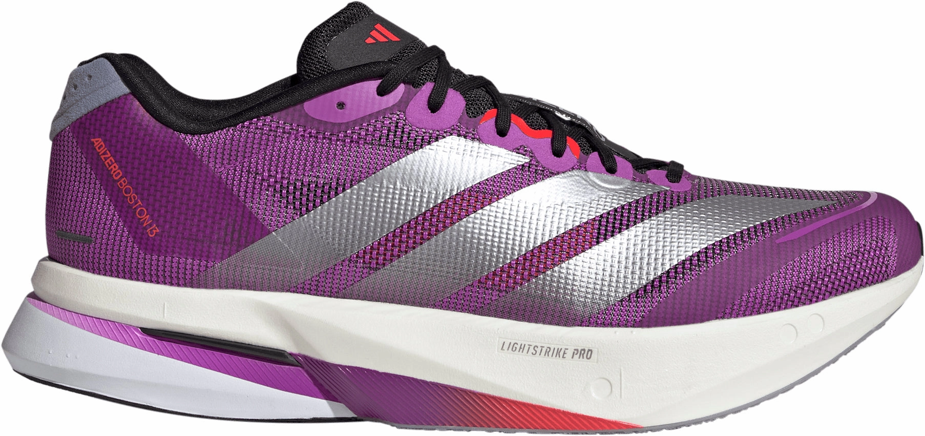 running in a wooden bridge area shoes Comfortable Step adidas Adizero Boston 13 Mens Running Shoes - Purple