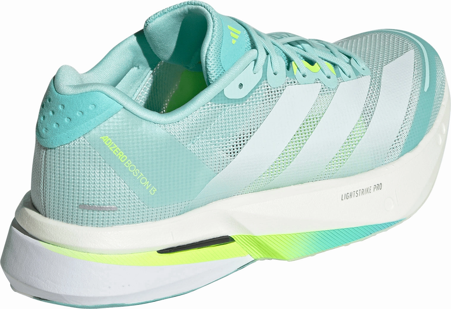 adidas Adizero Boston 13 Womens Running Shoes - Green Sock Like Collar Fit Lightweight Plate Technology