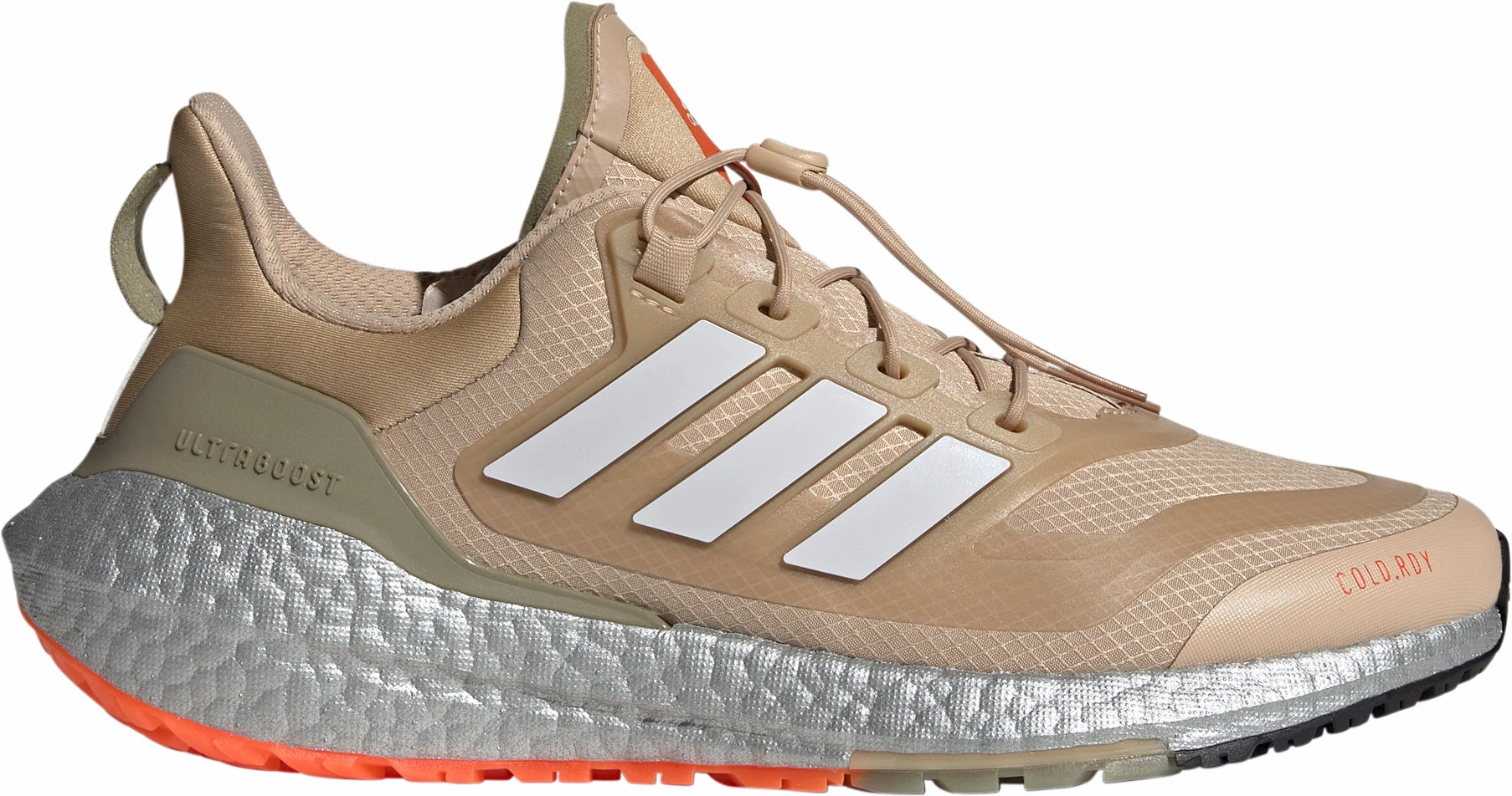 adidas Ultra Boost 22 COLD.RDY 2 Mens Running Shoes - Brown running in a park trail Multi Terrain Grip