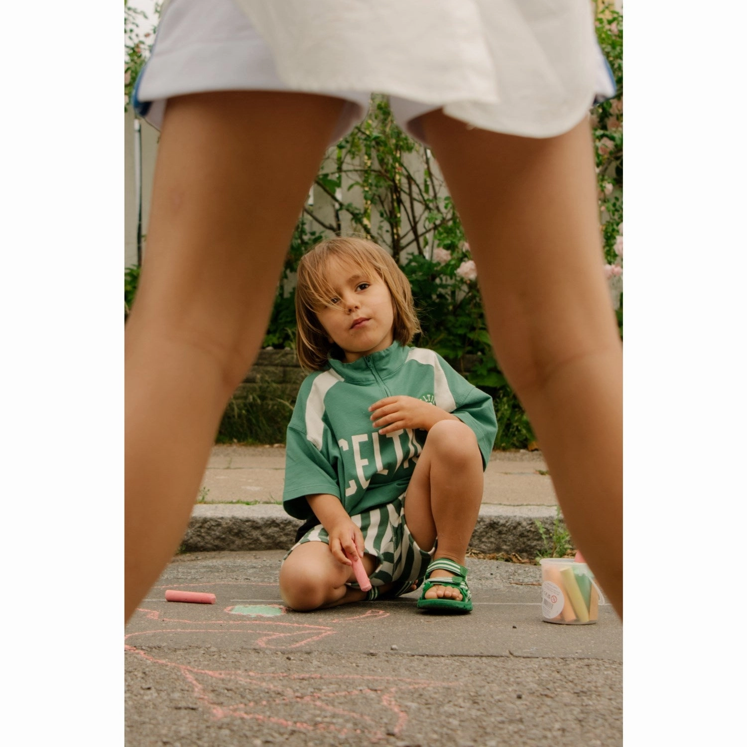 Stretch Fabric Bisgaard Emerald Green Stripes Trine Kj?r X Addie Sandal
