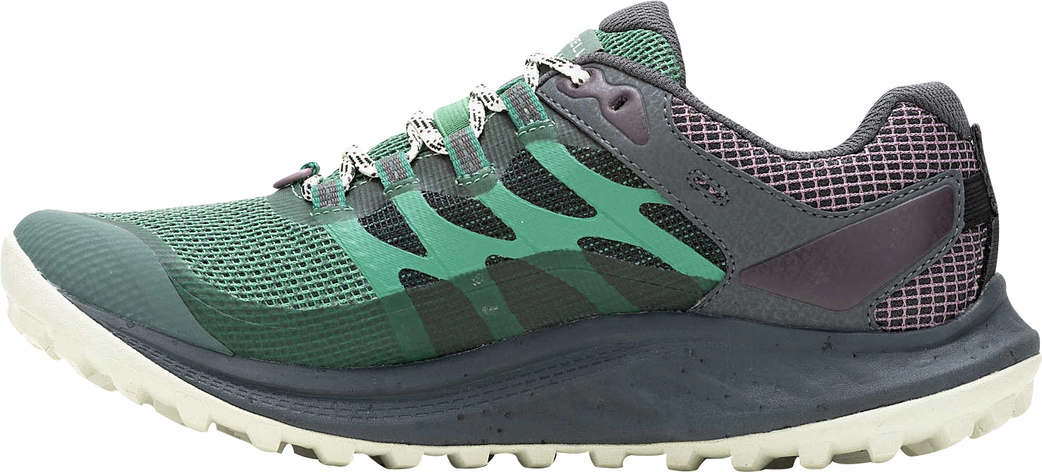 Merrell Antora 3 GORE-TEX Womens Trail Running Shoes - Green running in a suburban area shoes Supportive Heel Cup