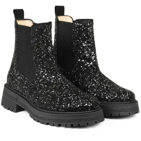 Angulus Black Glitter/Black/Black Glitter Chelsea Boot P? Track?l High Traction Sturdy sole