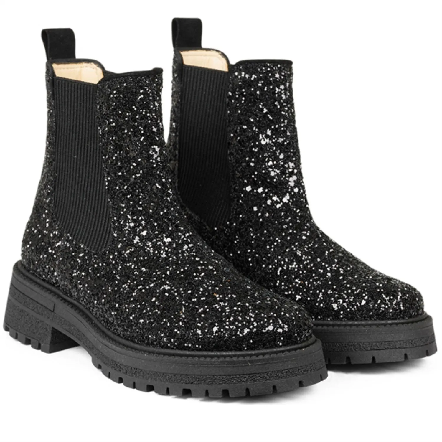 Angulus Black Glitter/Black/Black Glitter Chelsea Boot P? Track?l High Traction Sturdy sole