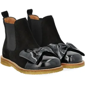 Breathable Sole Winter Protection Angulus Black/Black Elastic Chelsea Boot with Salmon Nose and Bow