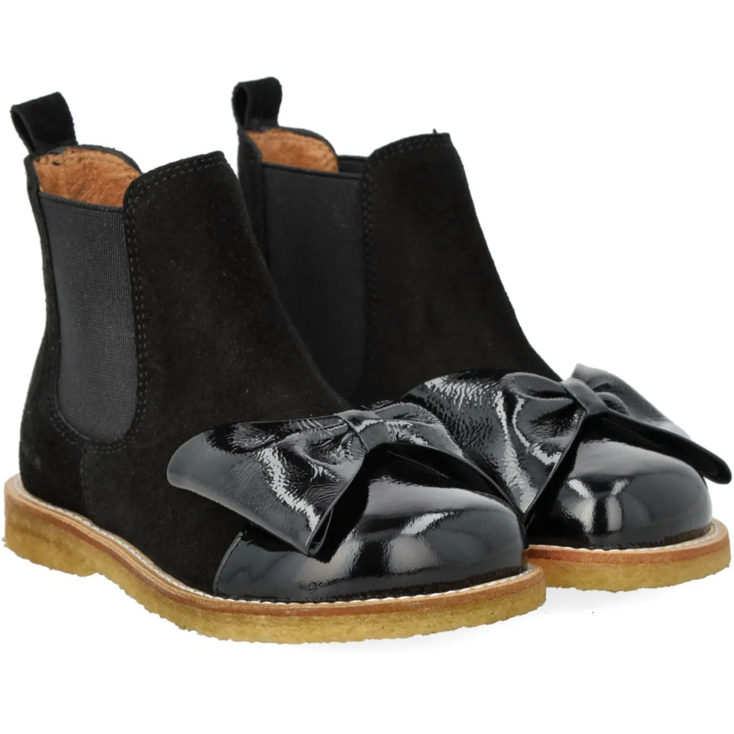Breathable Sole Winter Protection Angulus Black/Black Elastic Chelsea Boot with Salmon Nose and Bow
