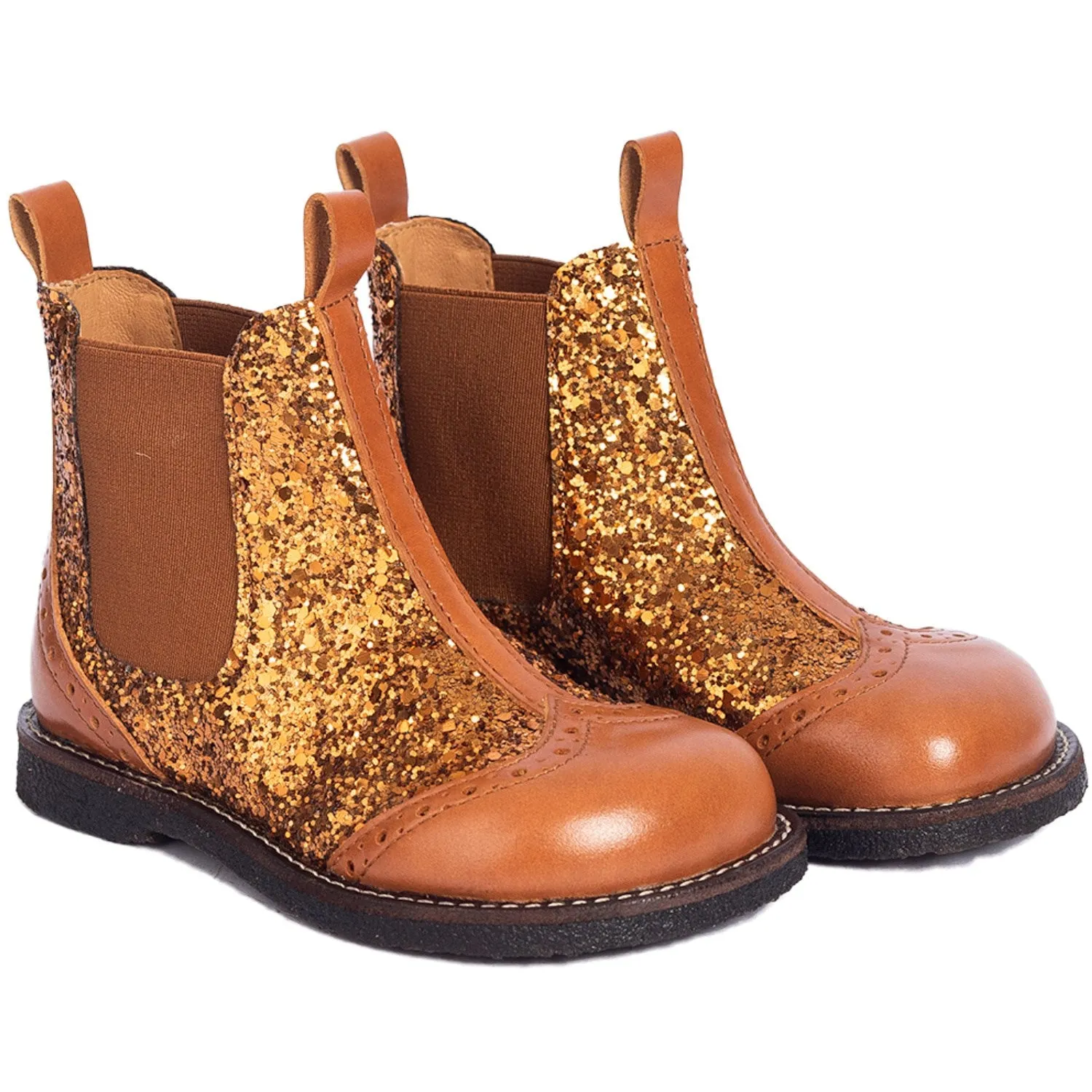 Quiet Chic Slip   Resistant Angulus Bronze Glitter/CAndnac/CAndnac Chelsea Boot Med Funklende Bronze Glitter.