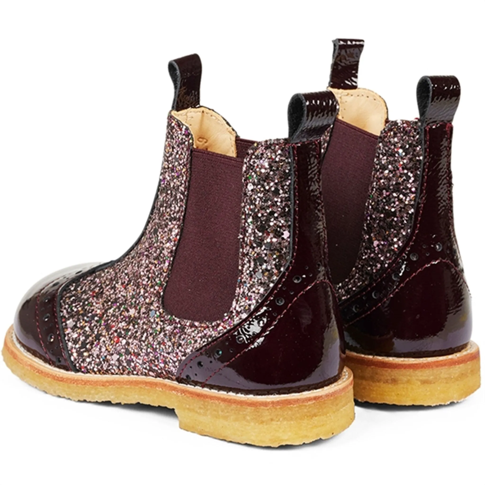 Angulus Chelsea Boots Bordeaux/Bordeaux Glitter/Elastic Low Profile Comfort Seeker Cushioned Step All Day Wear