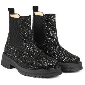Angulus Chelsea St?vlet With Lace And Track-Sole Black Glitter/Black/Black Shockproof Adventure Ready
