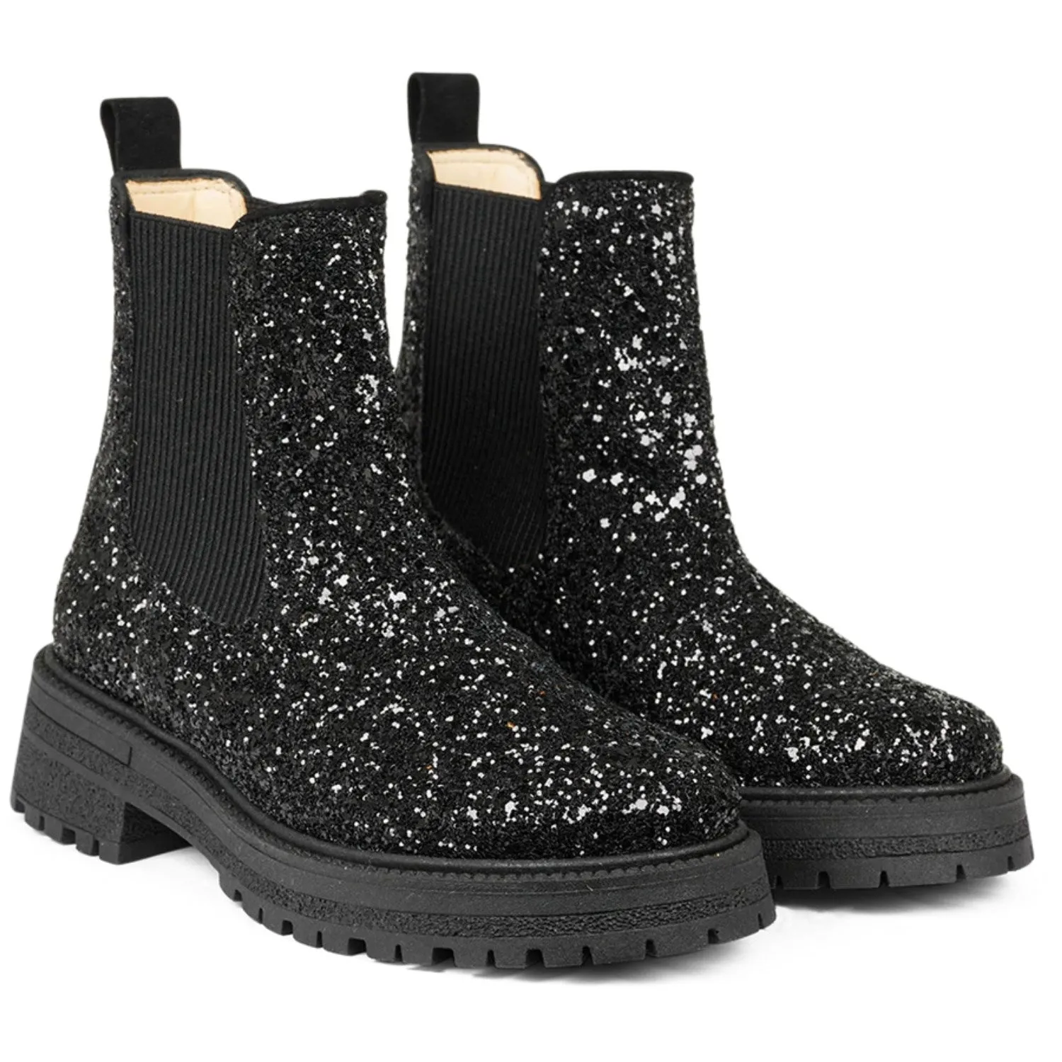 Angulus Chelsea St?vlet With Lace And Track-Sole Black Glitter/Black/Black Shockproof Adventure Ready