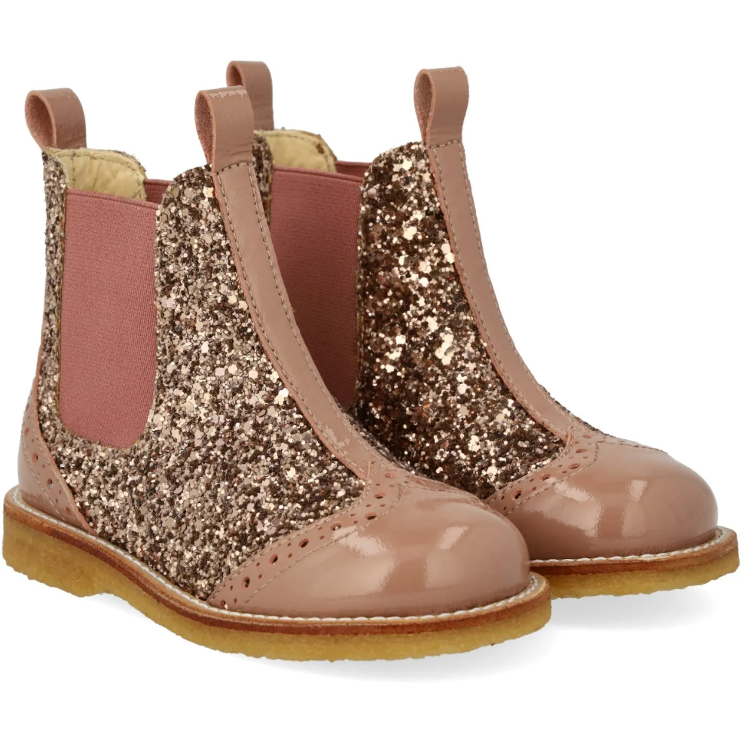 Wool blend Angulus Clay/Clay Glitter/Rosa Chelsea Boot Med Glitter Og BrAndues Detaljer