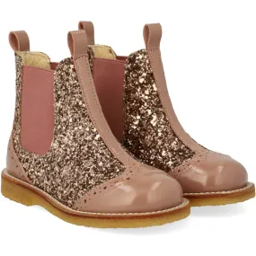 Wool blend Angulus Clay/Clay Glitter/Rosa Chelsea Boot Med Glitter Og BrAndues Detaljer