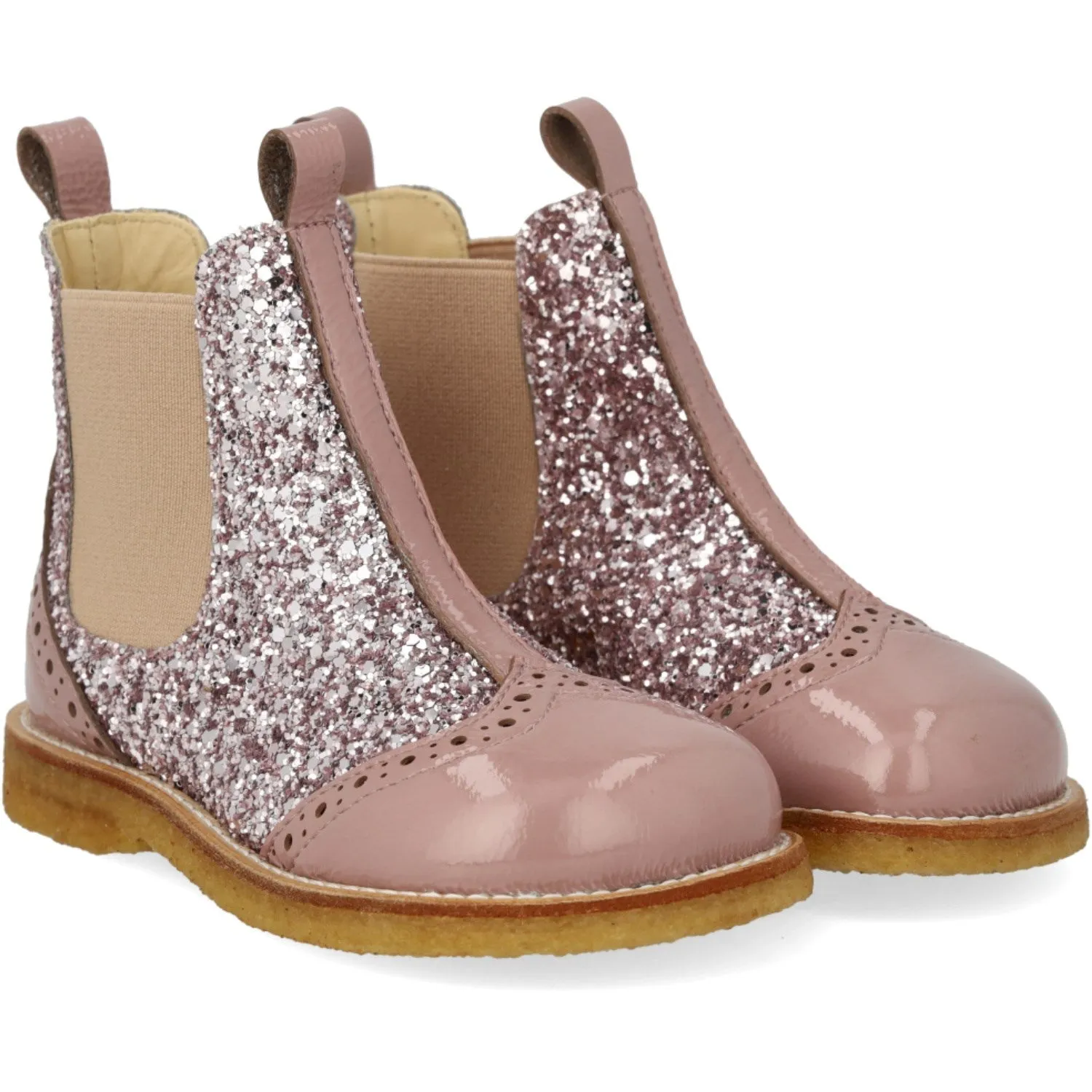 Angulus Faded Rose/Blossom Glitter/Rose Chelsea Glitter Boot with Brogues Detail orthopedic