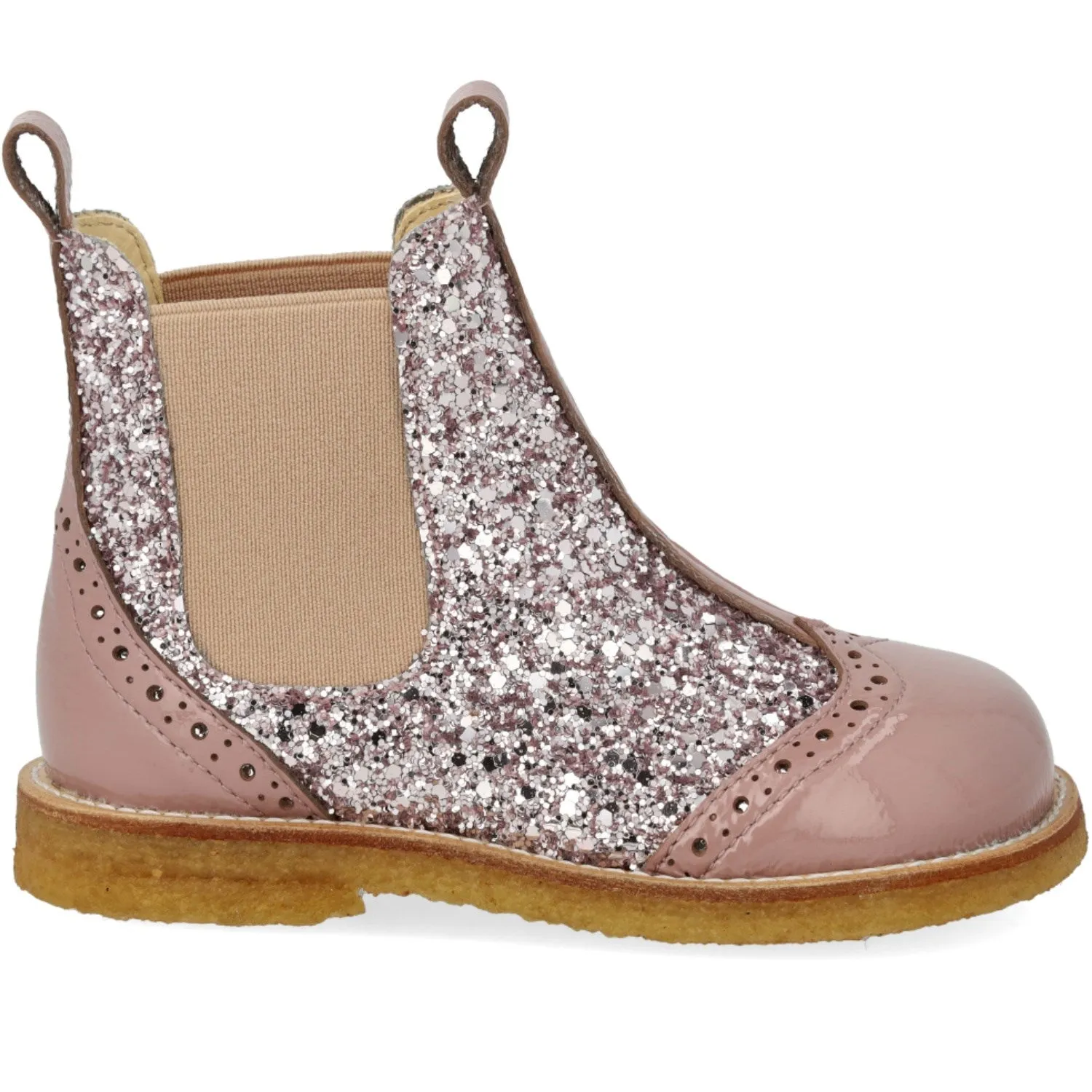 Angulus Faded Rose/Blossom Glitter/Rose Chelsea Glitter Boot with Brogues Detail Mud Resistant Backcountry Camper