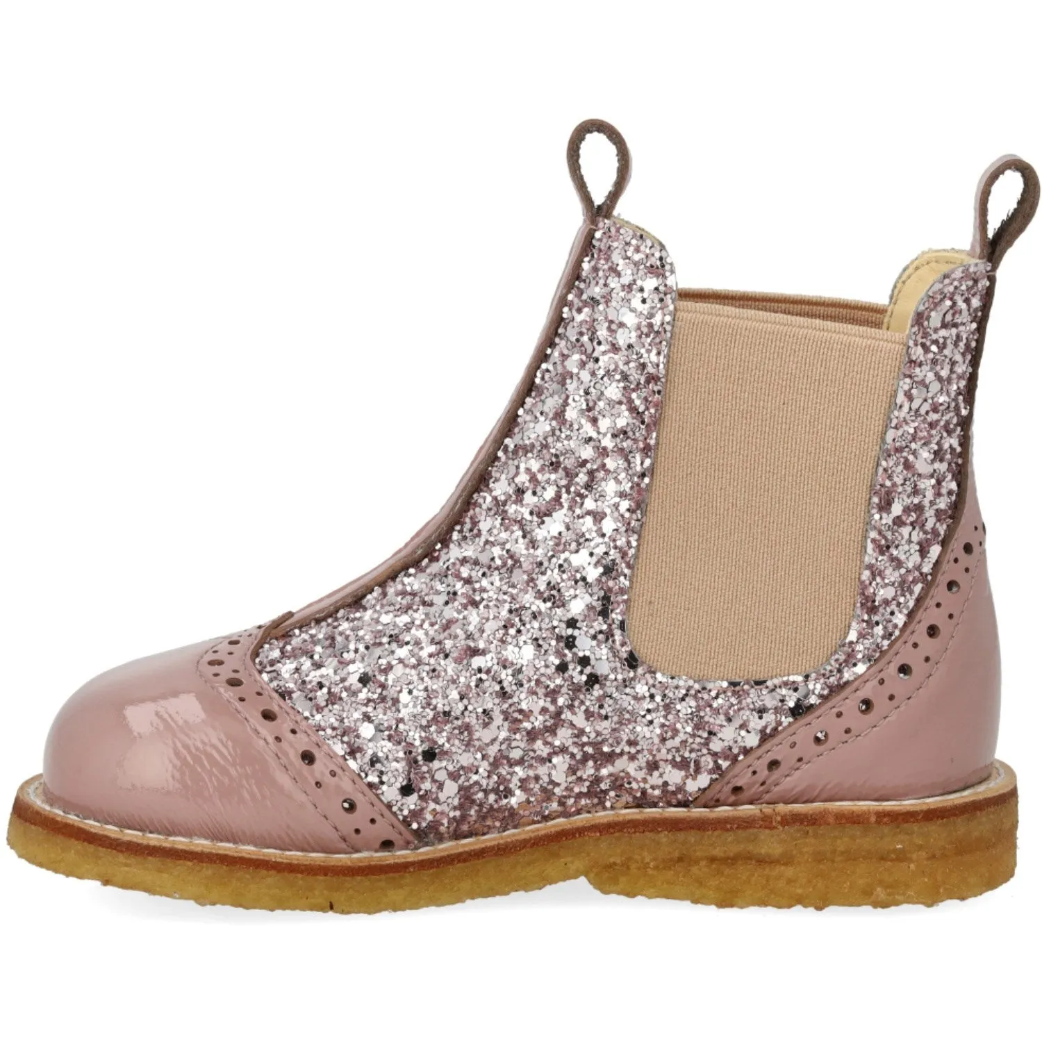 Angulus Faded Rose/Blossom Glitter/Rose Chelsea Glitter Boot with Brogues Detail Shock Diffusing Heel Feather Light Weather Resistant User