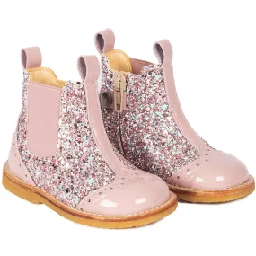 Angulus Mauve/Mauve Glitter Classic Chelsea Boot with Sparkling Glitter Ultimate Comfort dry surface