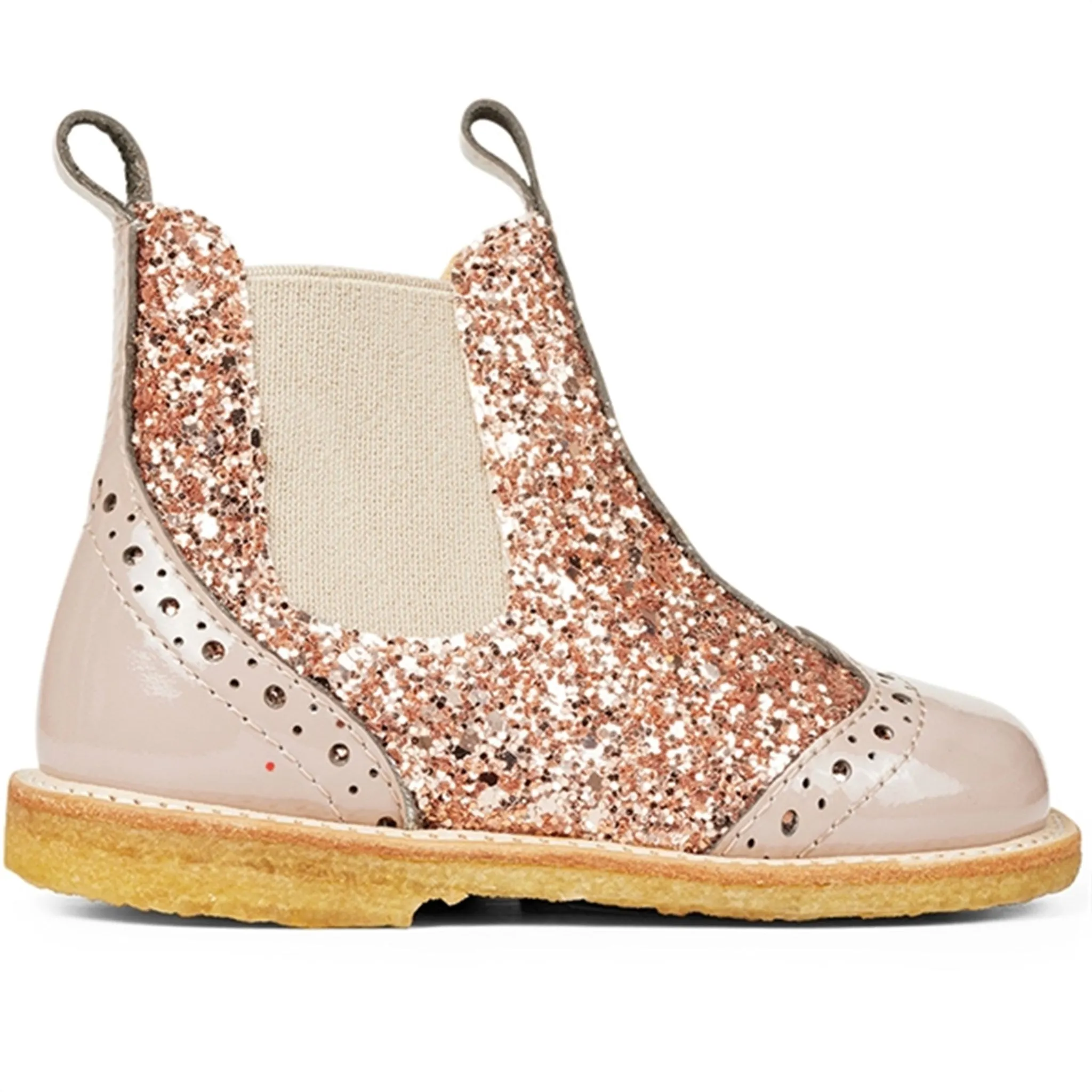 High Traction Weather Resistant User Comfortable Straps Angulus Starter Chelsea Boots With Zipper Dusty Almond/Maple Glitter/Elastic