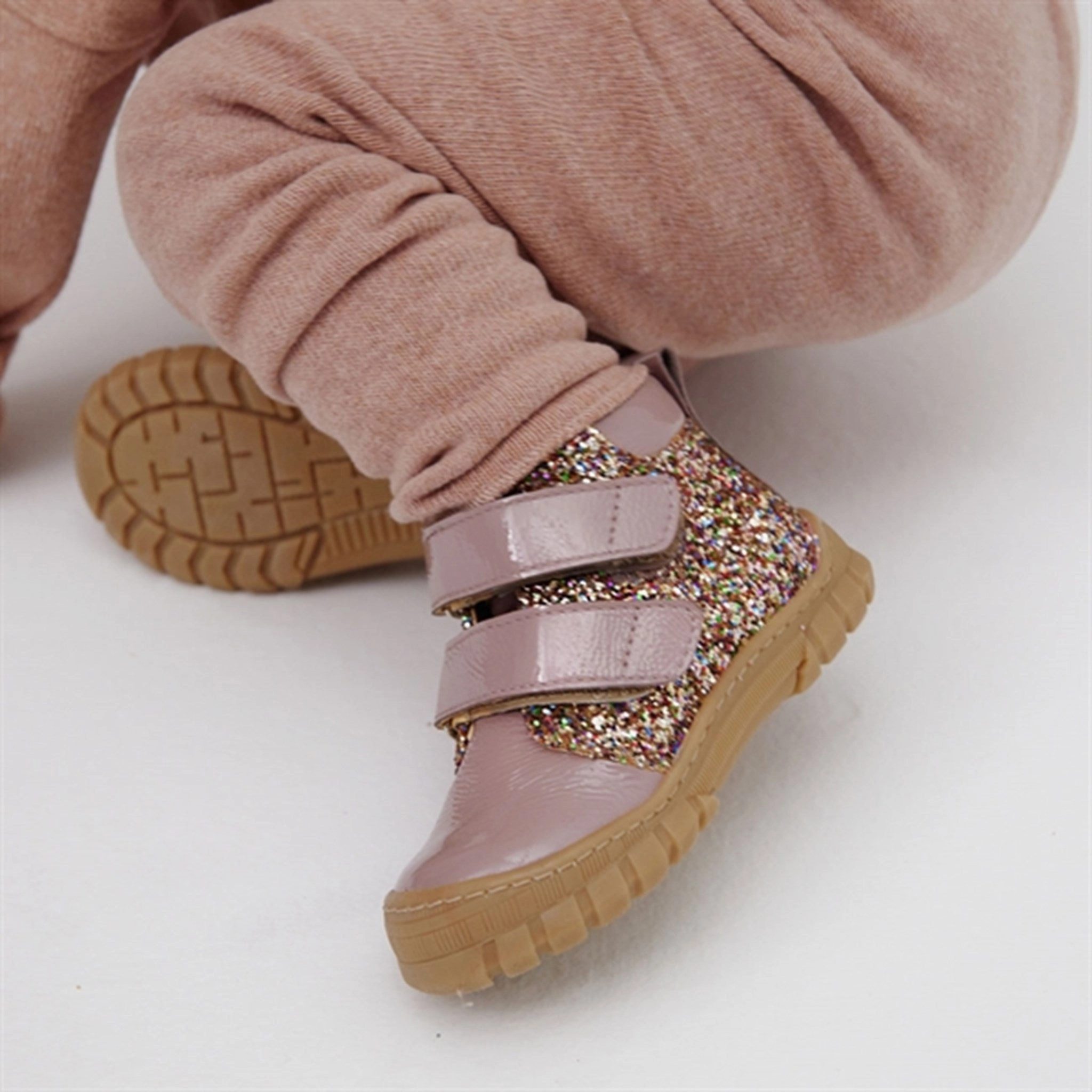 Angulus Beginner Shoes w Velcro Rose/Multi Glitter Flip Step Float Feel