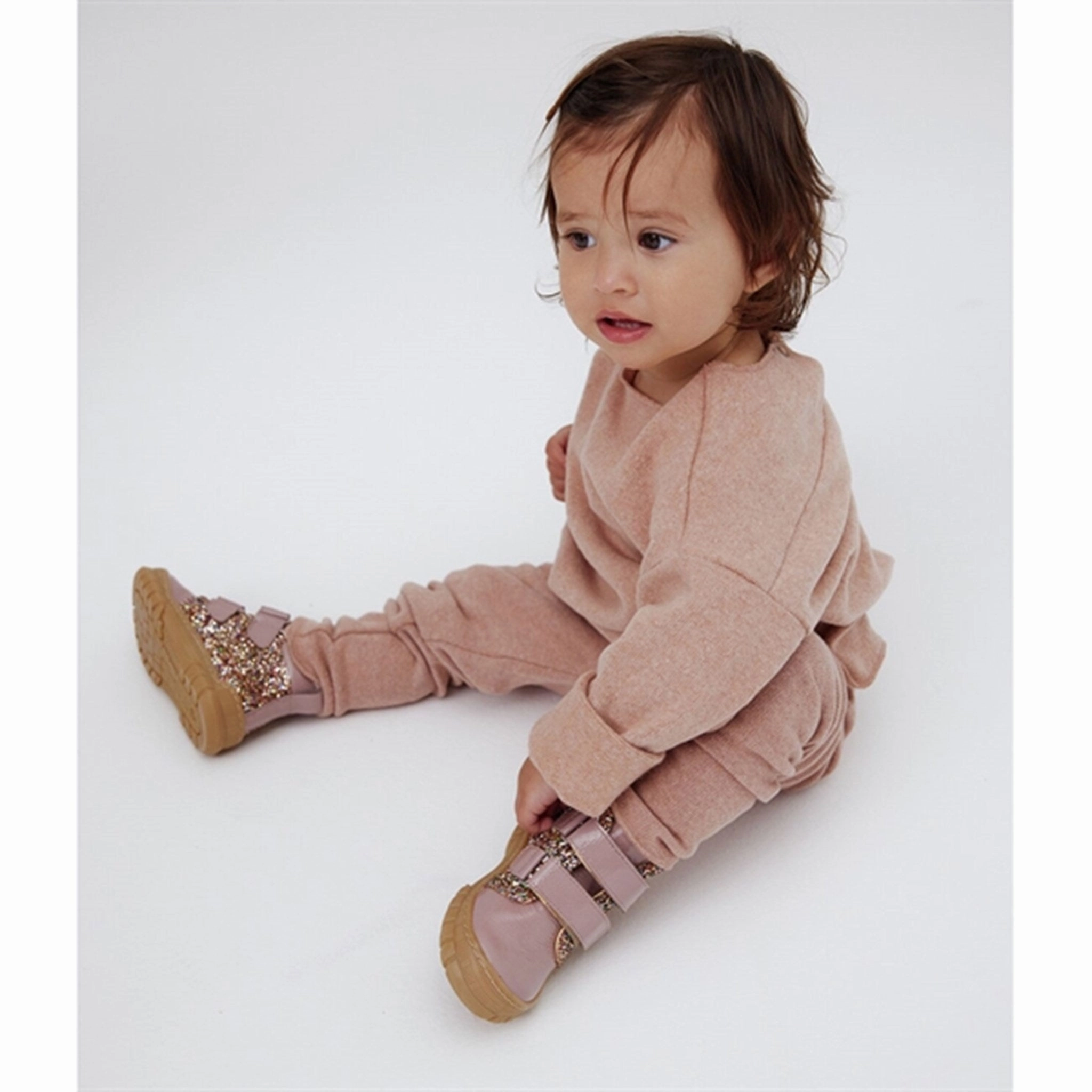 Angulus Beginner Shoes w Velcro Rose/Multi Glitter Snow Path Goal Step