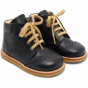 Angulus Black Classic Lace-up Shoe with Brogue Details Lift Step