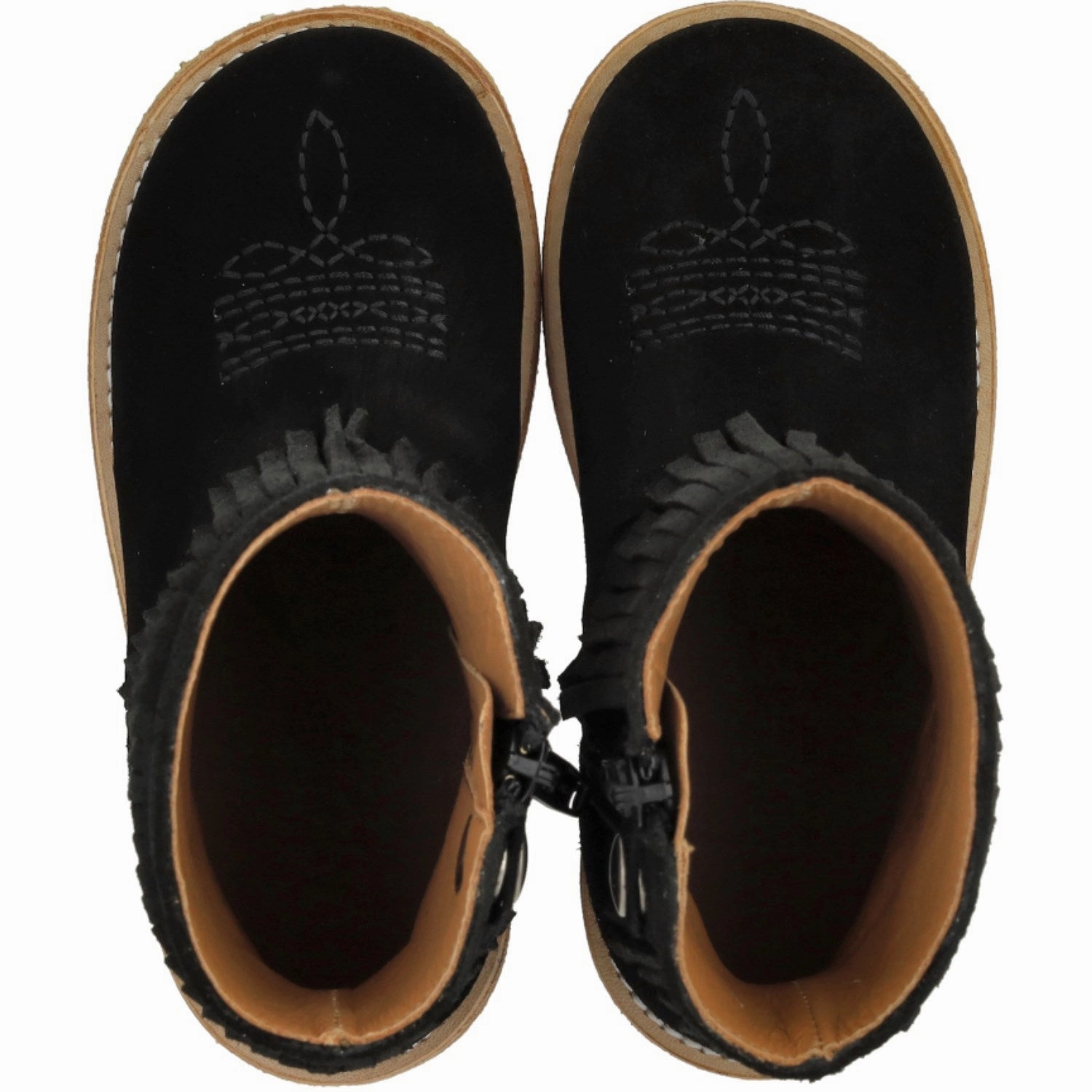 Comfort Lining Adventure Seeker Anti Abrasion Angulus Black Fringed Cowboy Boot with Embroidery