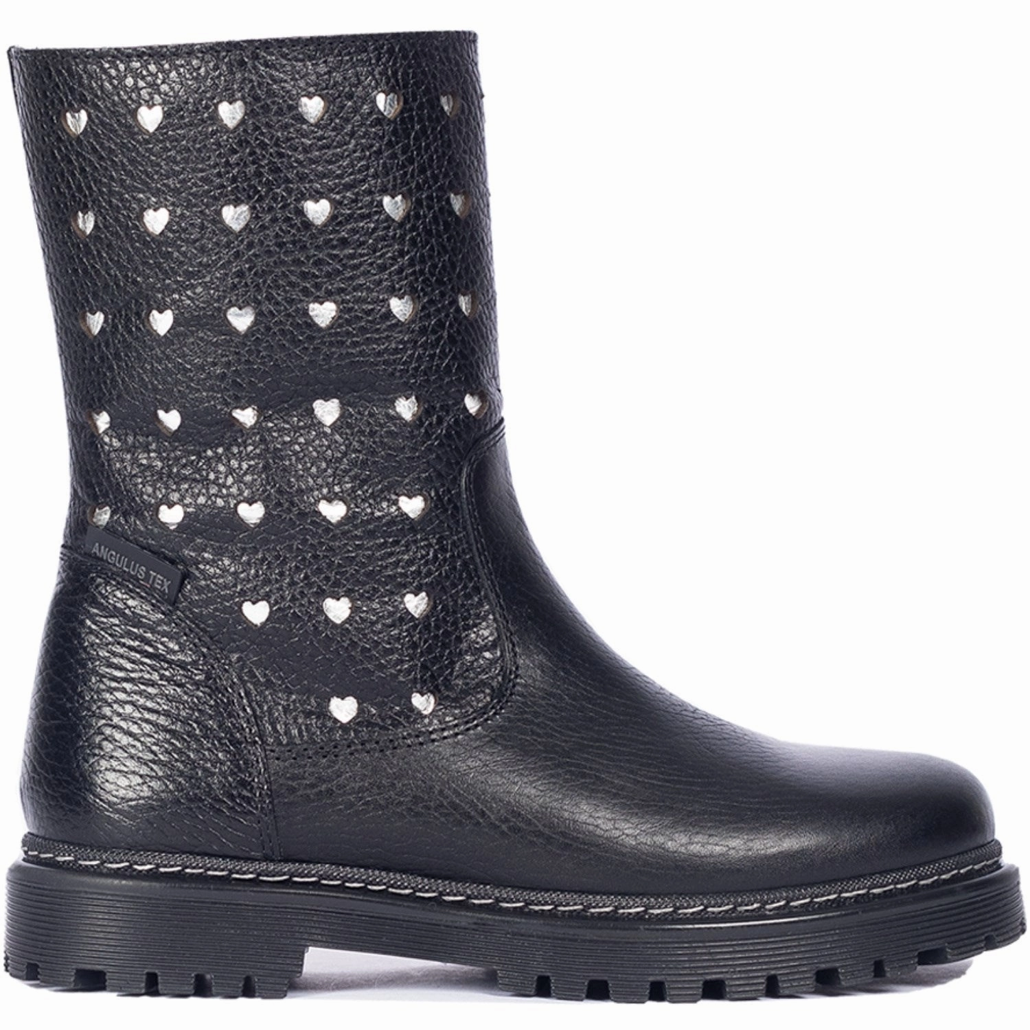 Versatile Style Angulus Black Tex-Boot Med Udstansede S?lvhjerter