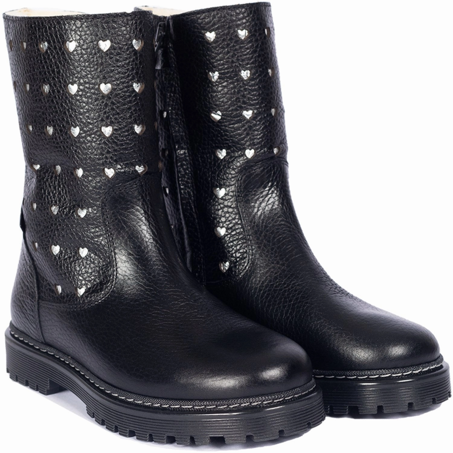 Angulus Black Tex-Boot Med Udstansede S?lvhjerter Scholar Rugged Built Night Travel