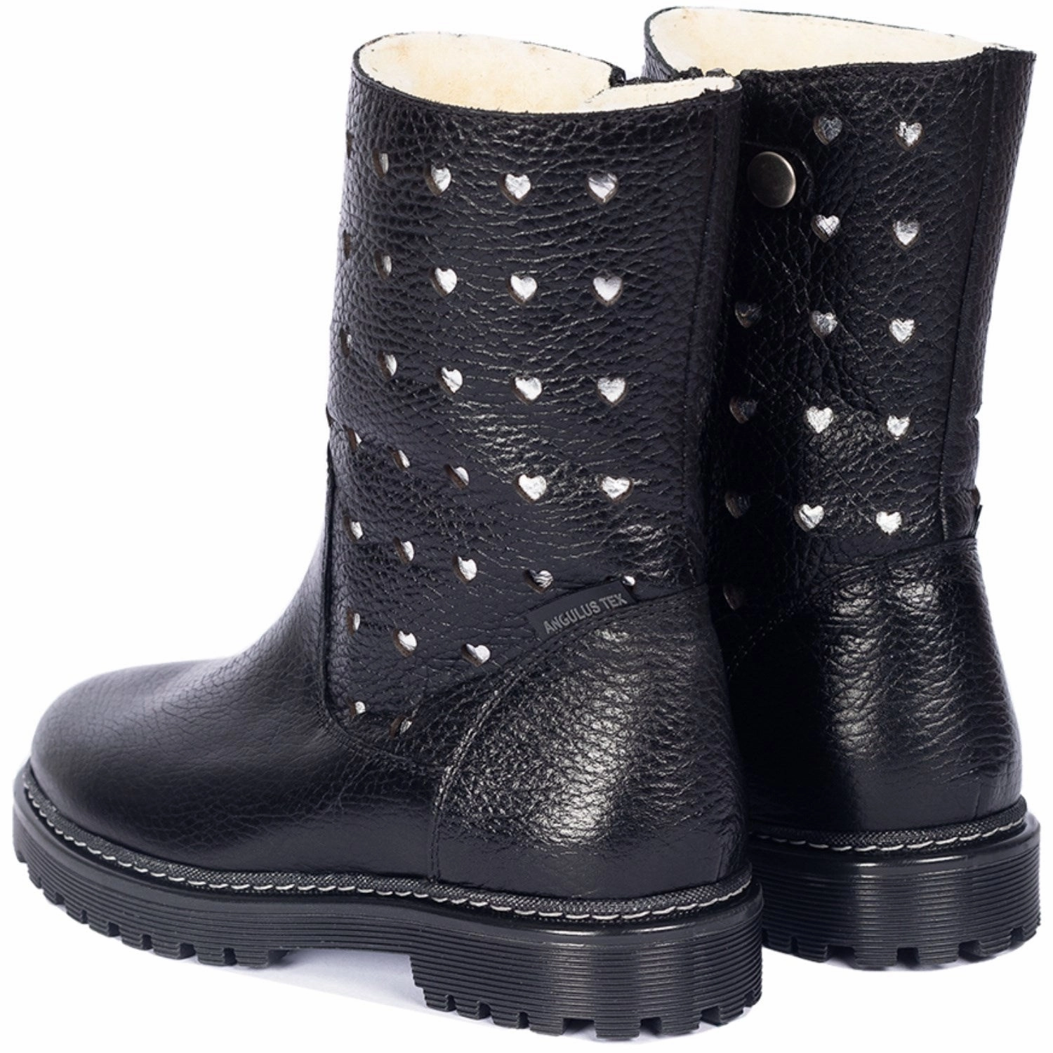 Angulus Black Tex-Boot Med Udstansede S?lvhjerter Protective Finish Weekend Wanderer Stylish Protection