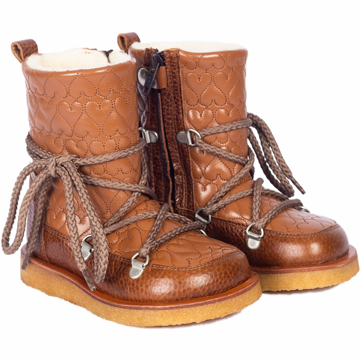 Reinforced toe cap Angulus Cognac/Cognac Tex boot with hearts, laces and zipper