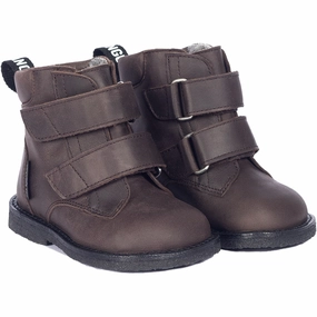 Adjustable Fastening Natural Fit Angulus Dark Brown Beginner Tex Boot with Logo Tape and Velcro Closure