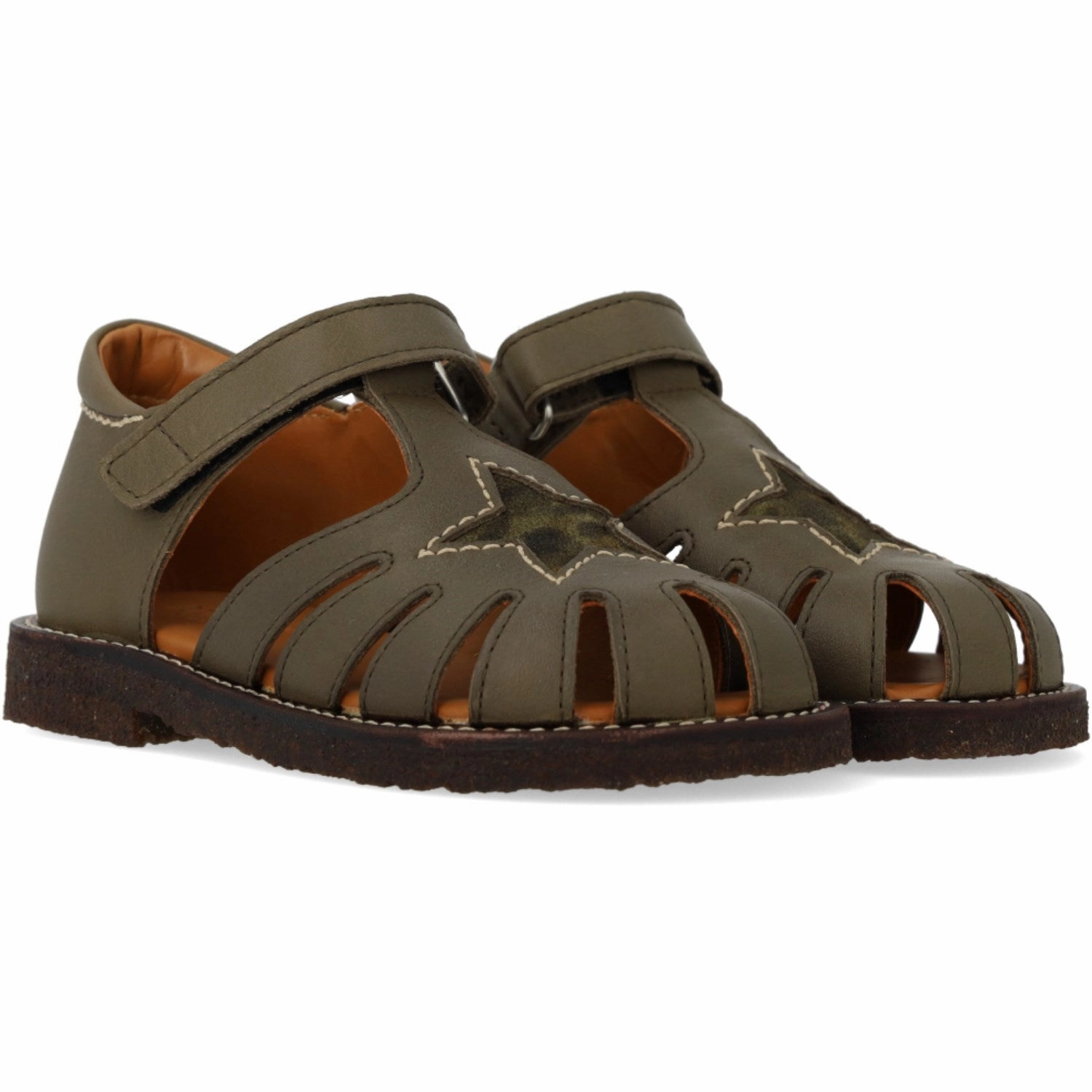 Wide Fit Baseplate Angulus Forrest/Marshland print Leathersandal Med Stjernedetalje