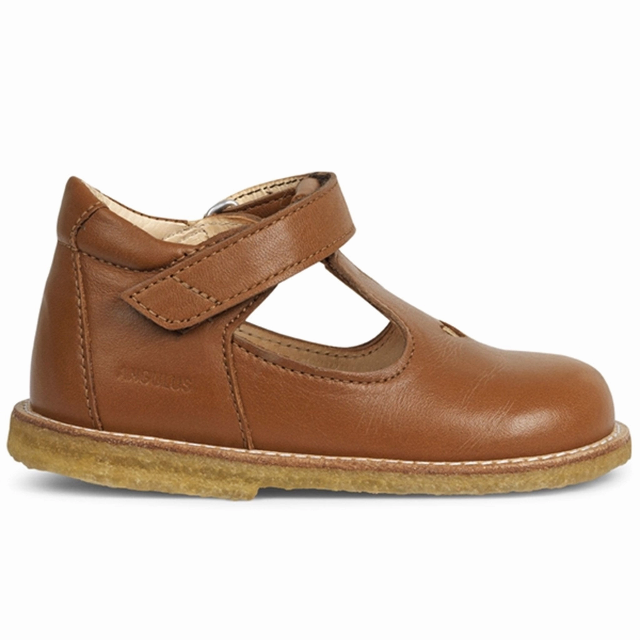 Low Rise Angulus Mary Jane Shoes w. Heart and Velcro Cognac 3267-101-1545