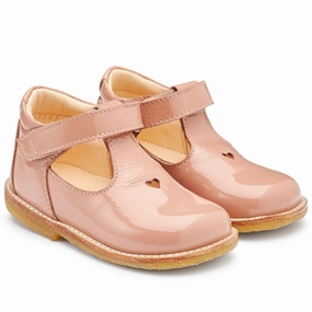 Travel Snap Angulus Mary Janes W. Heart and Velcro Dark Peach