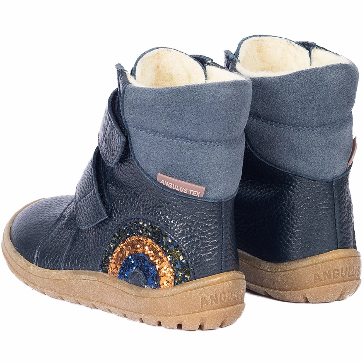 Angulus Navy/Blue Fog/Glitter Tex Boot with sparkling glitter rainbow Easy on Soft Leather