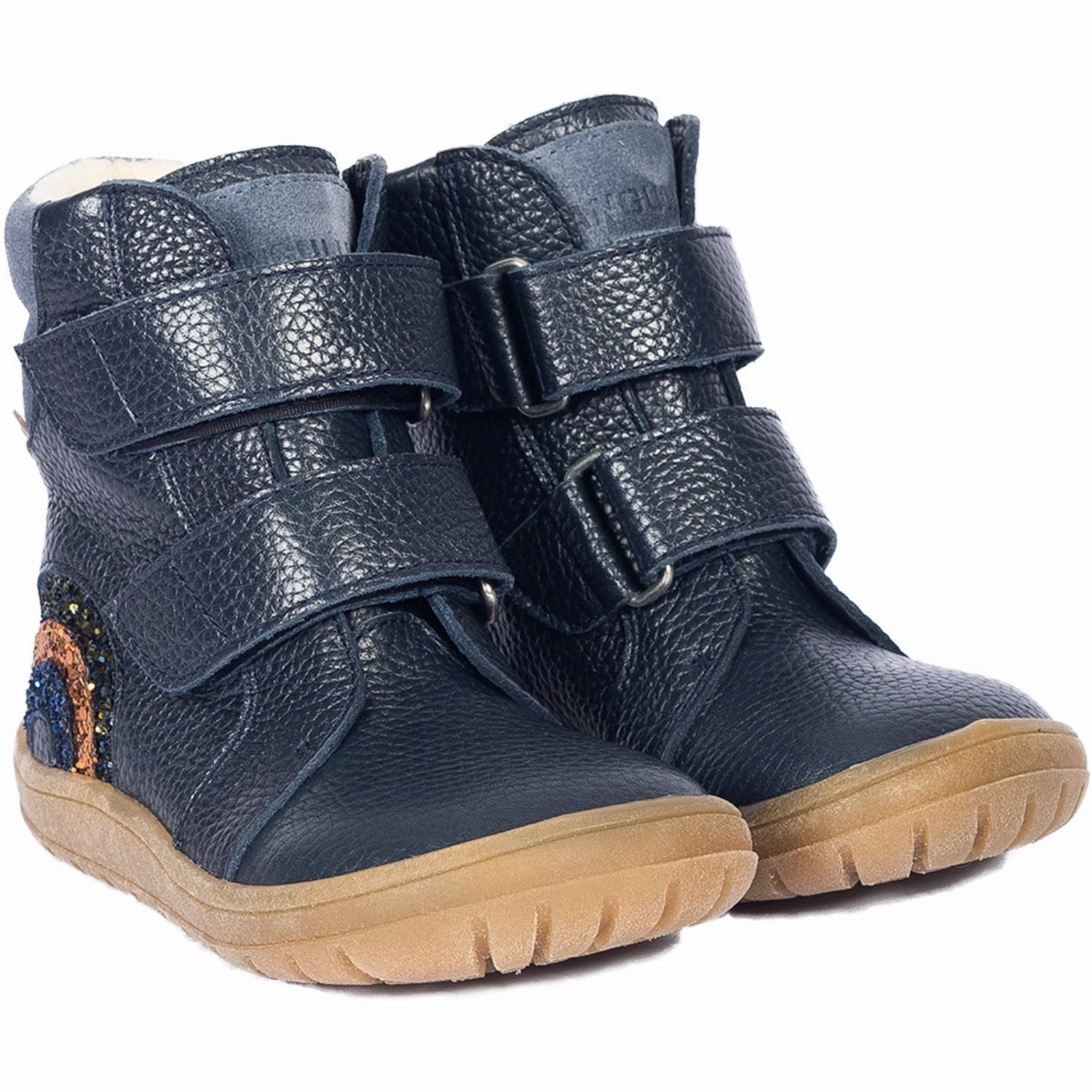 Trendy BreathableMesh Angulus Navy/Blue Fog/Glitter Tex Boot with sparkling glitter rainbow