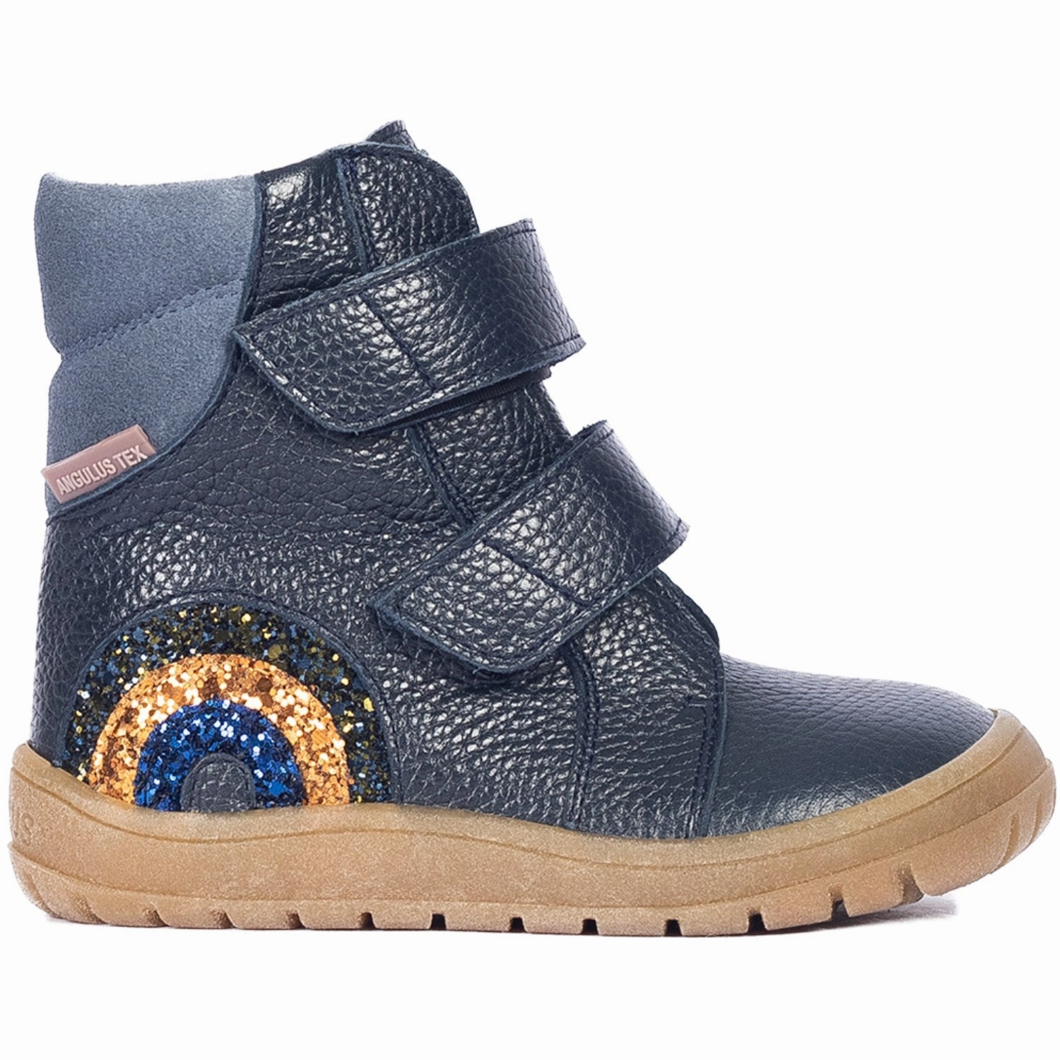 Reflective Safety Accents Angulus Navy/Blue Fog/Glitter Tex Boot with sparkling glitter rainbow