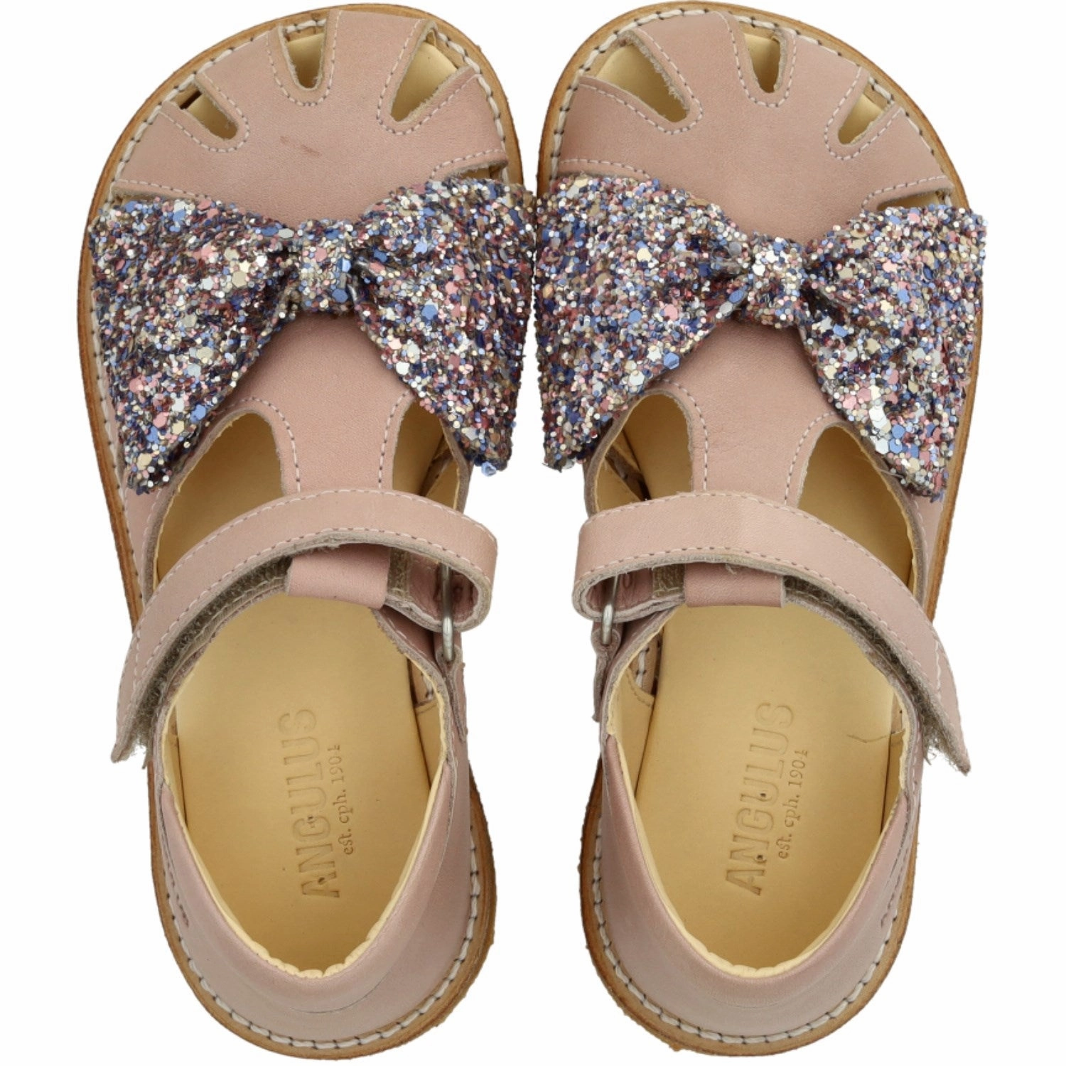 Angulus Rosebud/Pastel multi glitter Sandal Med Glittersl?jfe Og Velcro Closure Hydrophobic Lining Chic Travel Flats