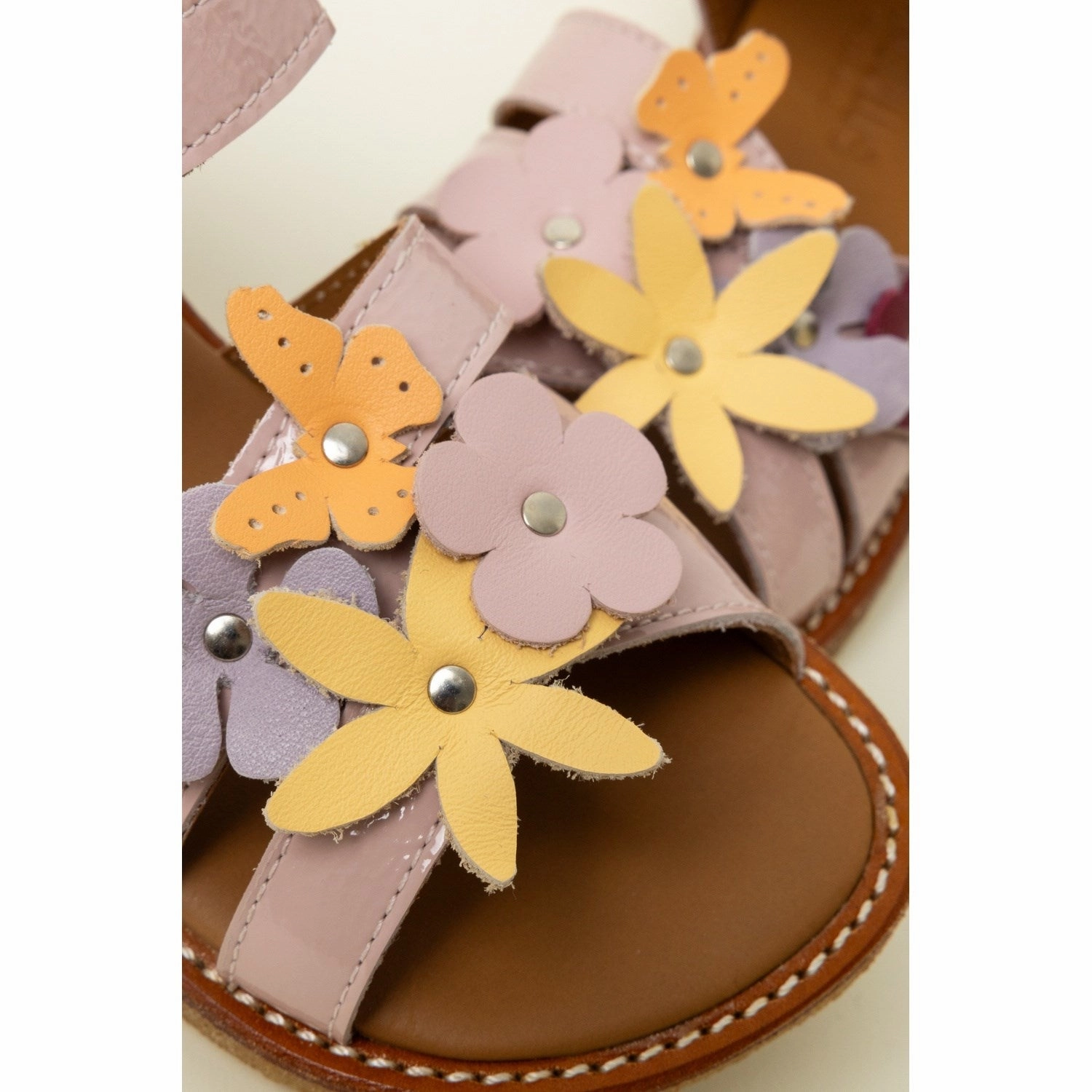 Angulus Rosebud Sandal with Multicolored Floral Appliques Handmade Quick On