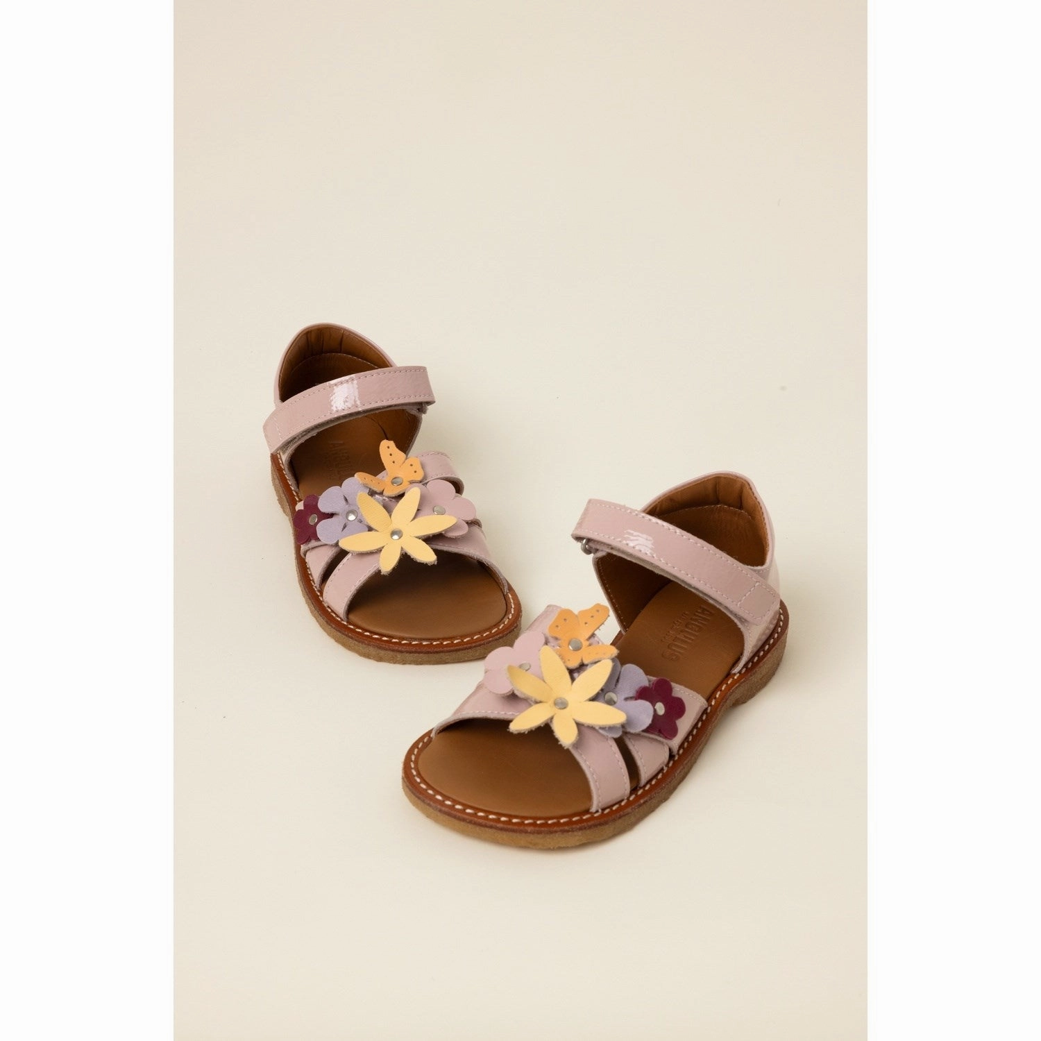 Angulus Rosebud Sandal with Multicolored Floral Appliques Comfortable For Workouts Soft Heel