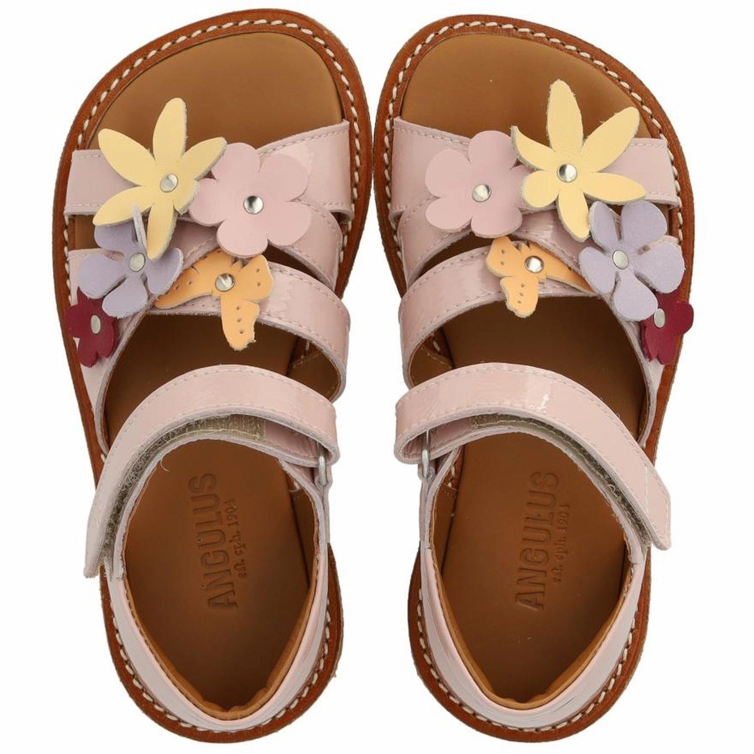 Machine Washable Design Angulus Rosebud Sandal with Multicolored Floral Appliques