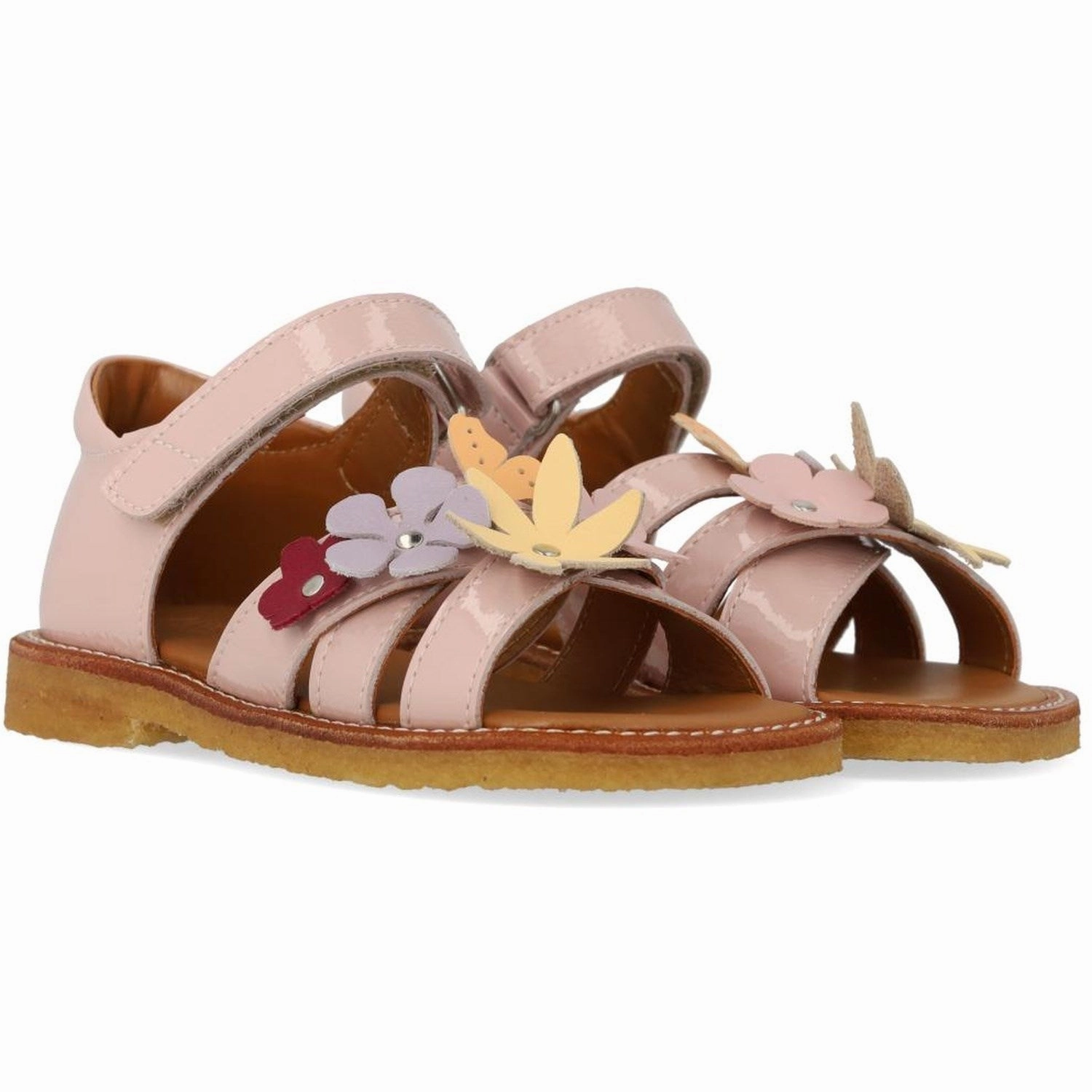 Light Footwear Angulus Rosebud Sandal with Multicolored Floral Appliques