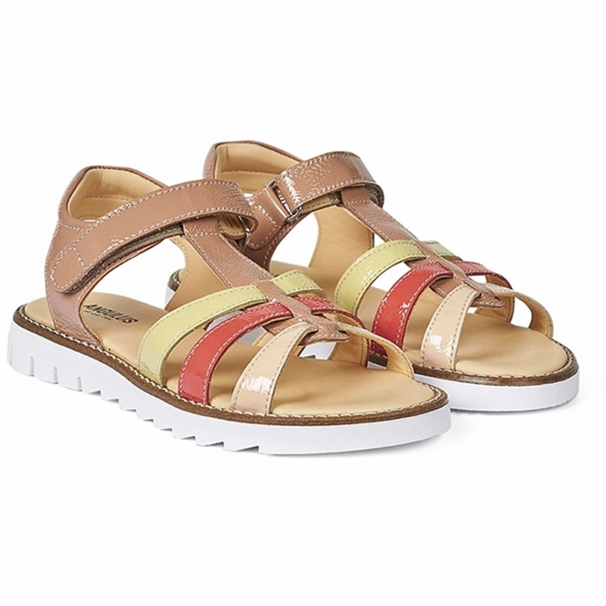 Comfortable Mobility Comfortable Build Angulus Sandal W. T-strap And Velcro Dark Peach/Peach/Coral/Light Yellow
