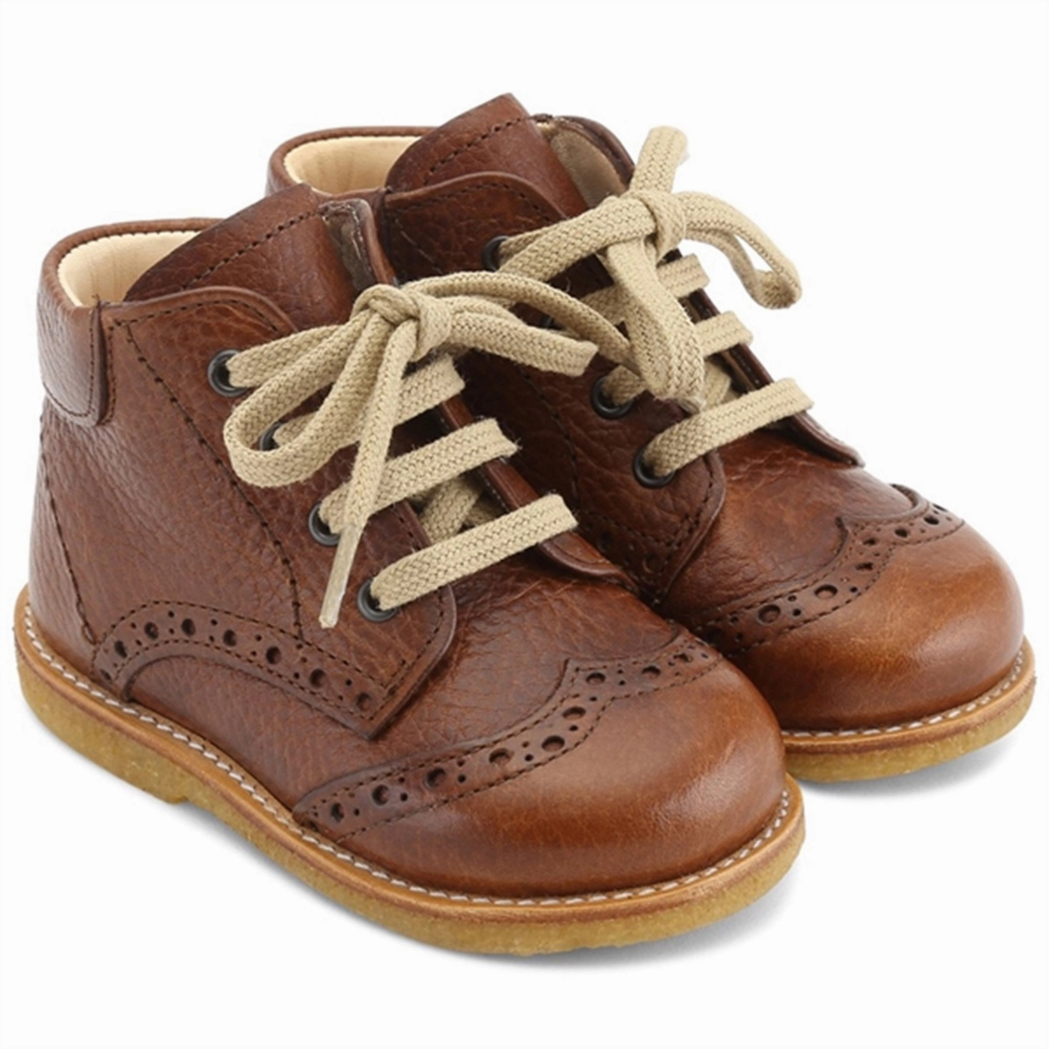 Fresh Tone Seamless Edge Angulus Shoe With Laces Cognac