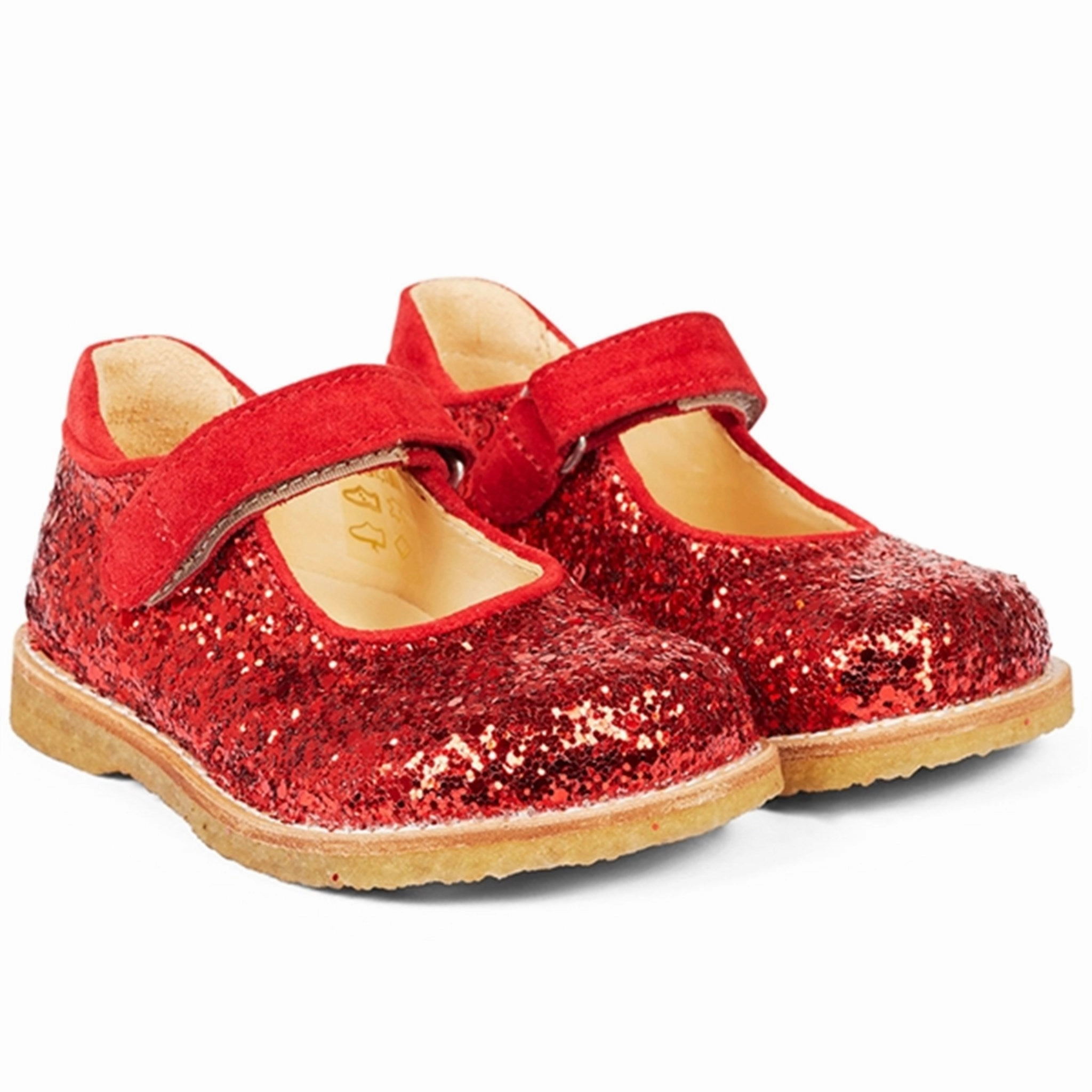 Flexible Sole Design Angulus Starter Mary Janes With Velcro Red/Red Glitter
