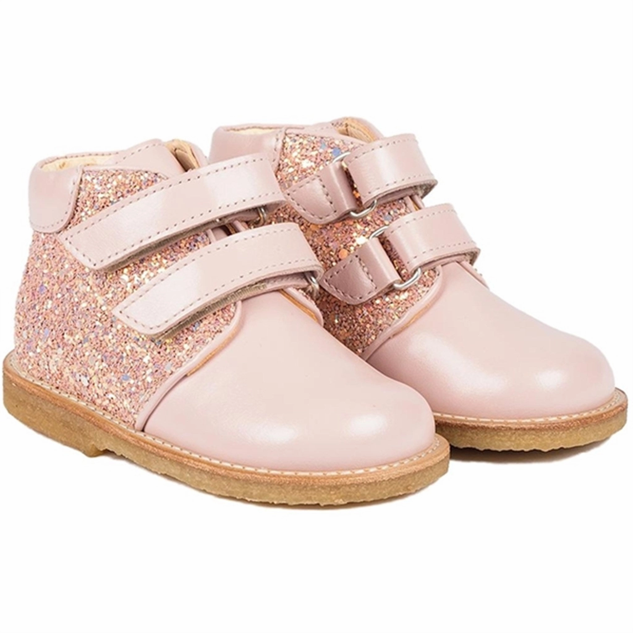Lace Up Light Sole Angulus Starter Shoe Pale Rose/Rose Glitter